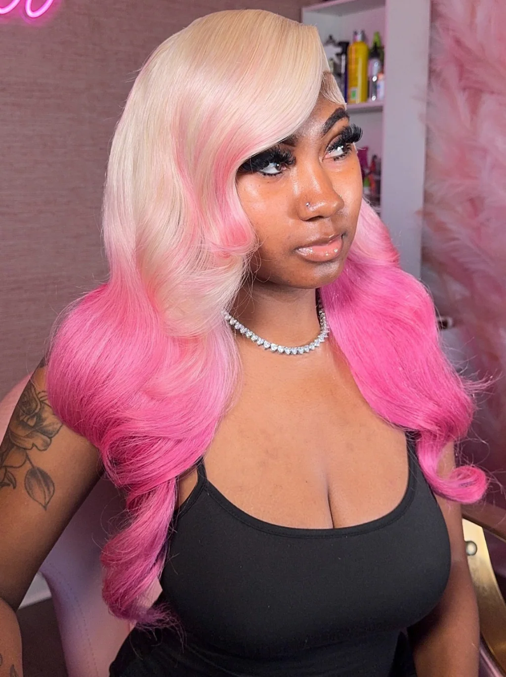 Dorsanee Ombre Platinum Blonde Vibrant Pink two Tones Color Wig 13x4 Lace Front Human Hair Wigs - Image 3