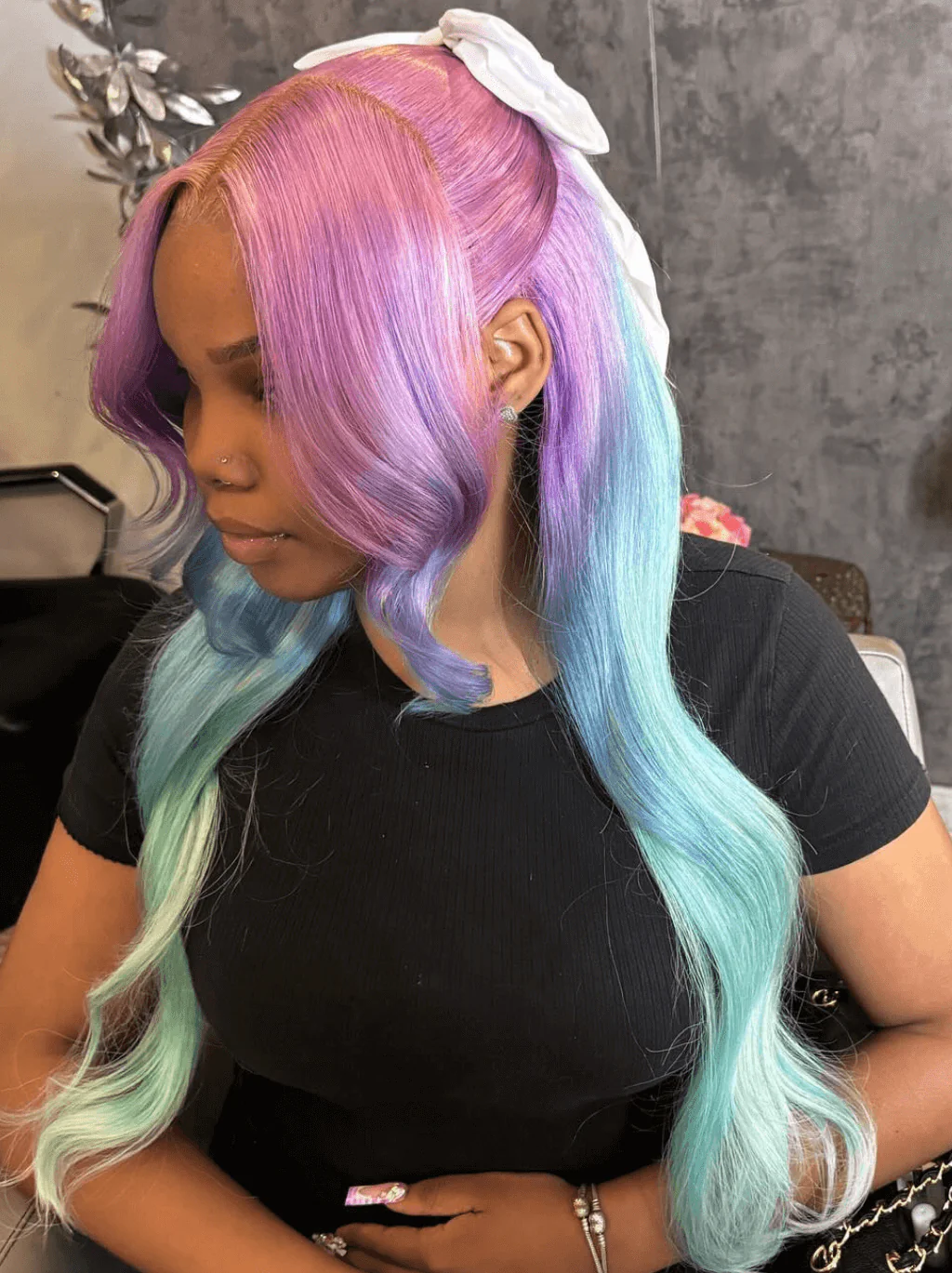 Dorsanee Ombre Purple Blue Pastel Green Body Wave HD Lace Front Human Hair Wigs - Image 2