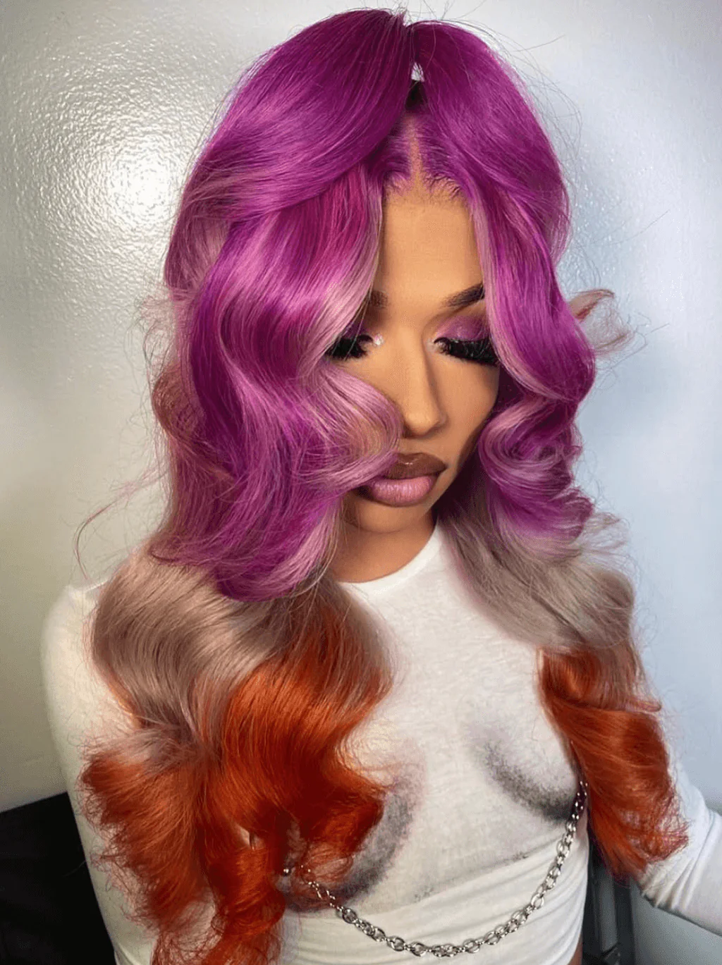Dorsanee Ombre Purple Gray Ginger Orange Body Wave Lace Front Human Hair Wigs - Image 2