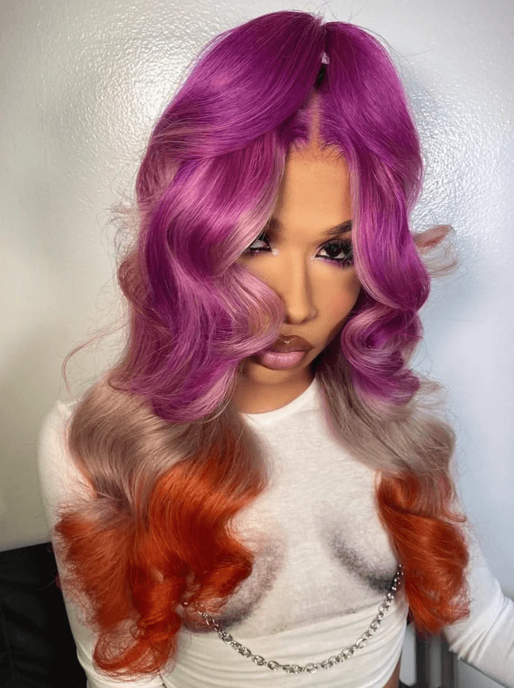 Dorsanee Ombre Purple Gray Ginger Orange Body Wave Lace Front Human Hair Wigs - Image 3