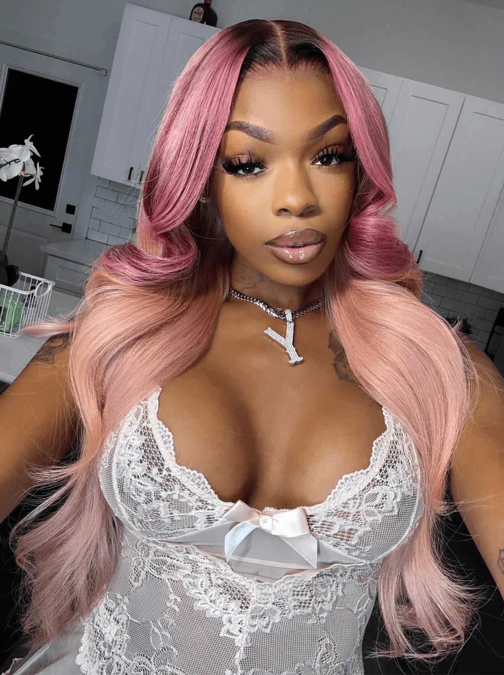Dorsanee Ombre Purple Peach Pink Dark Roots Color Lace Front Human Hair Wigs - Image 2