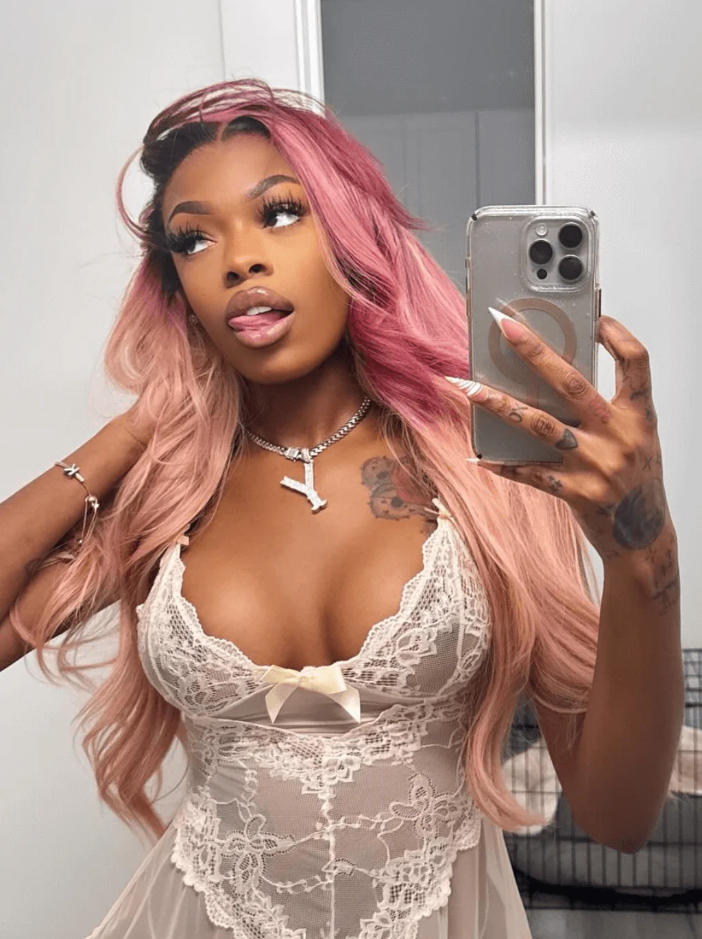 Dorsanee Ombre Purple Peach Pink Dark Roots Color Lace Front Human Hair Wigs - Image 4