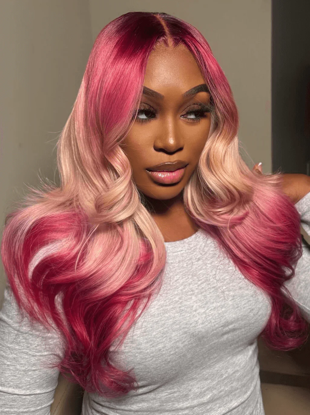 Dorsanee Ombre Red Rose Pink Blonde 13x4 Lace Front Human Hair Wigs 200 Density - Image 2