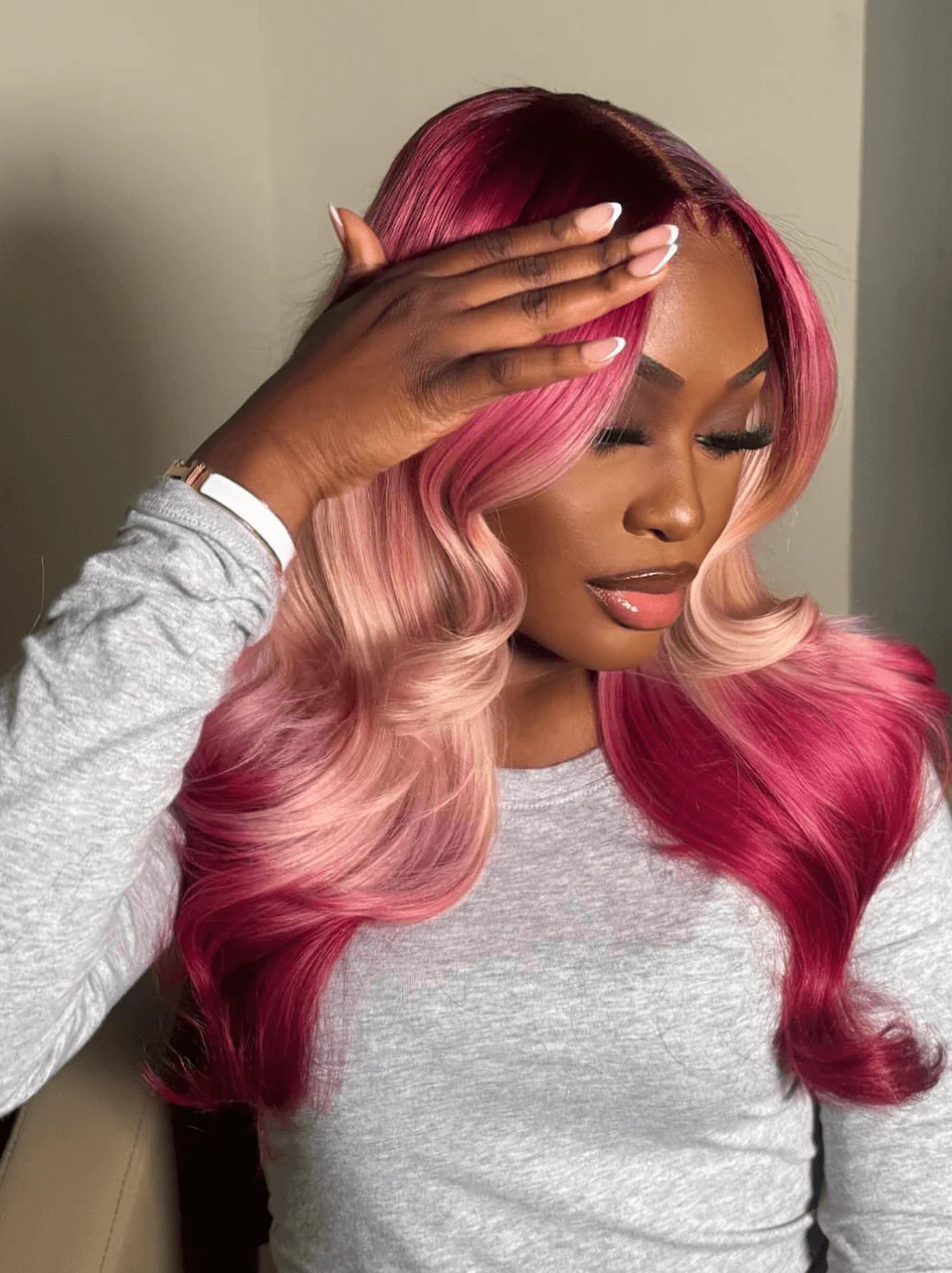 Dorsanee Ombre Red Rose Pink Blonde 13x4 Lace Front Human Hair Wigs 200 Density - Image 3