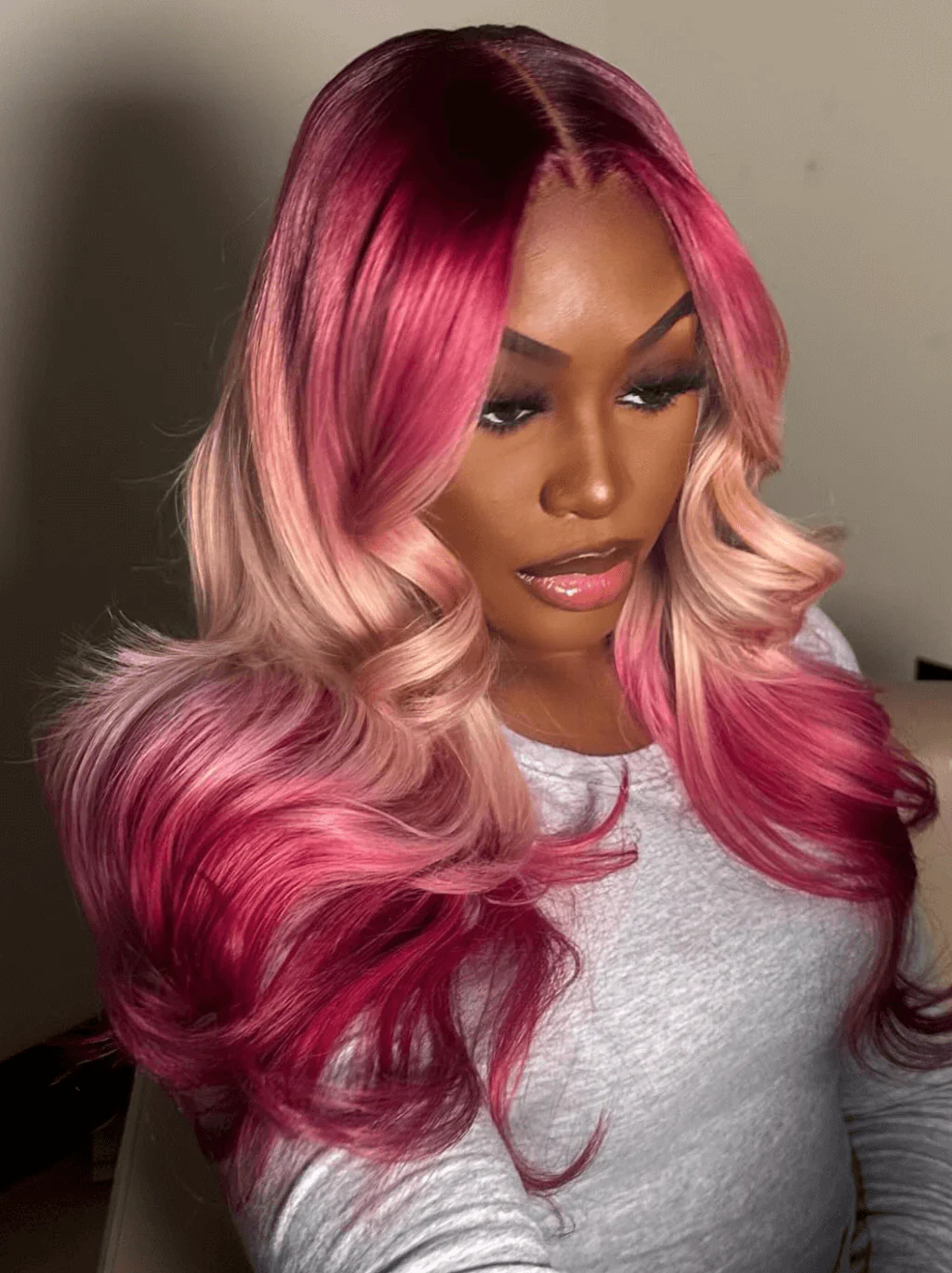 Dorsanee Ombre Red Rose Pink Blonde 13x4 Lace Front Human Hair Wigs 200 Density - Image 4