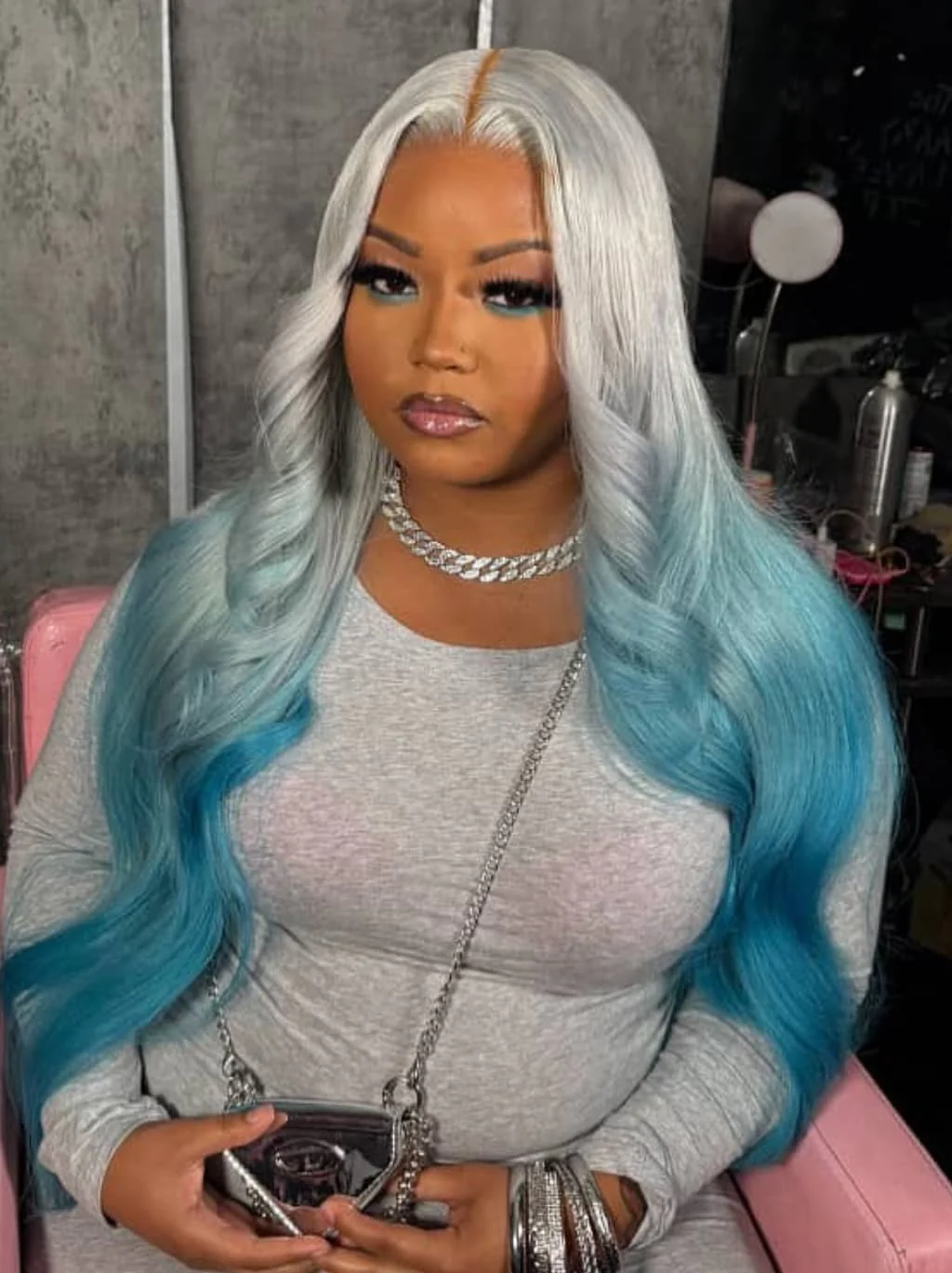 Dorsanee Ombre Silver Gray Blue 13x4 Lace Front Virgin Human Hair Wigs 200 Density - Image 2