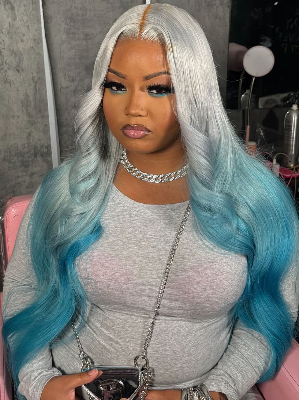 Dorsanee Ombre Silver Gray Blue 13x4 Lace Front Virgin Human Hair Wigs 200 Density - Image 3
