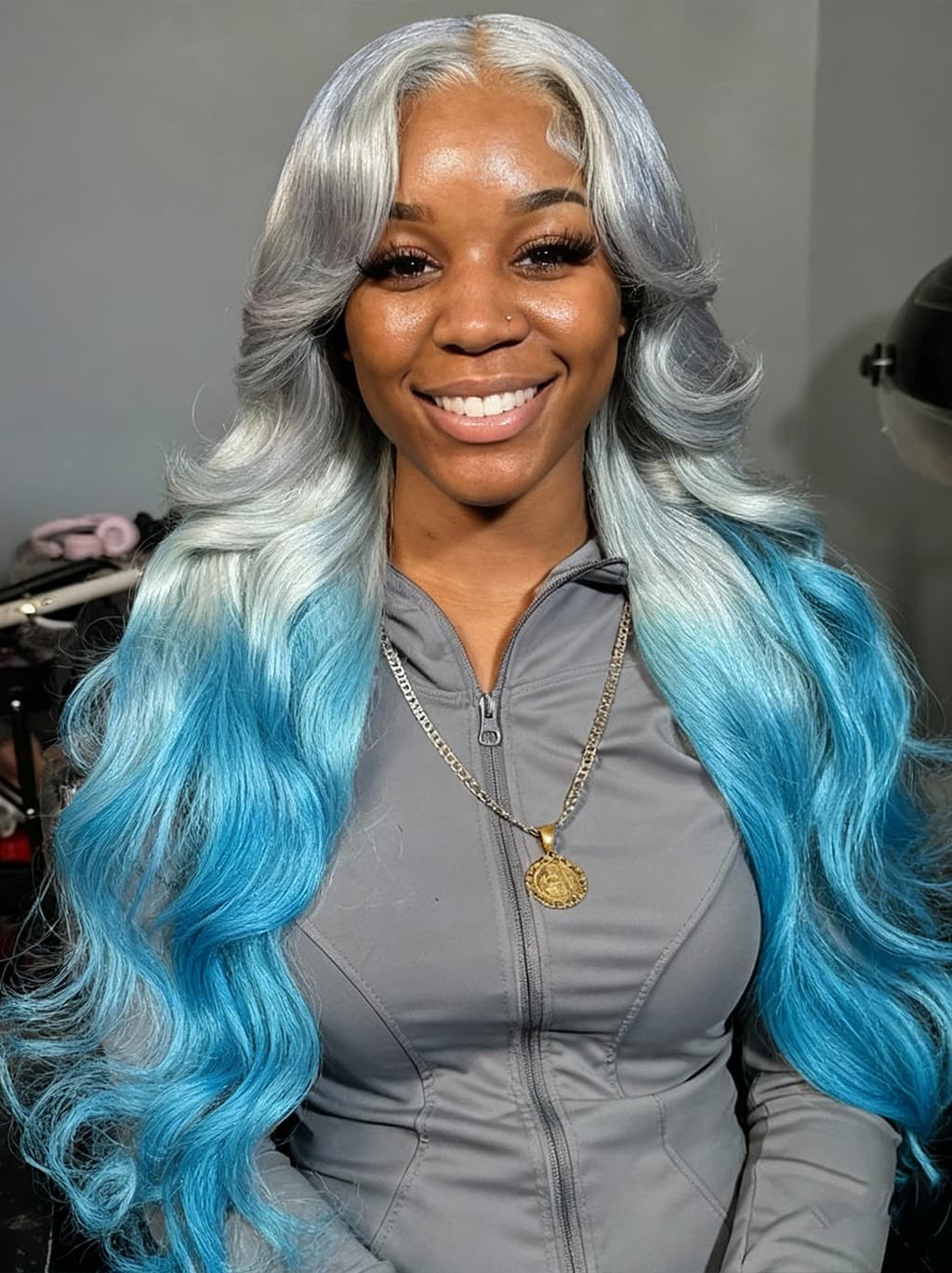 Dorsanee Ombre Silvery Gray Pastel Blue 13x4 Lace Front Remy Human Hair Wigs - Image 2