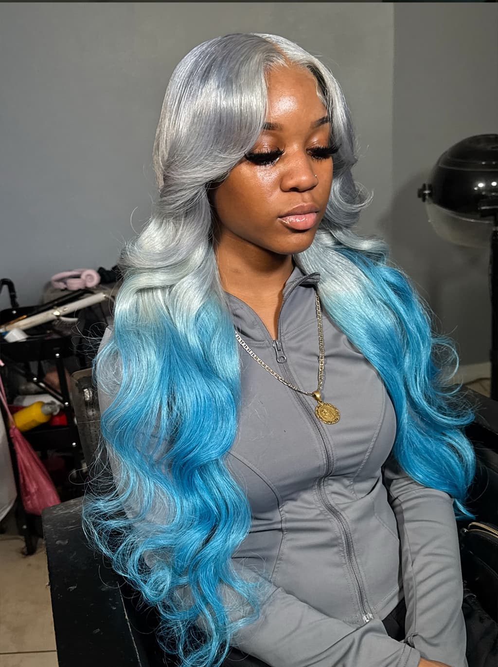 Dorsanee Ombre Silvery Gray Pastel Blue 13x4 Lace Front Remy Human Hair Wigs - Image 3