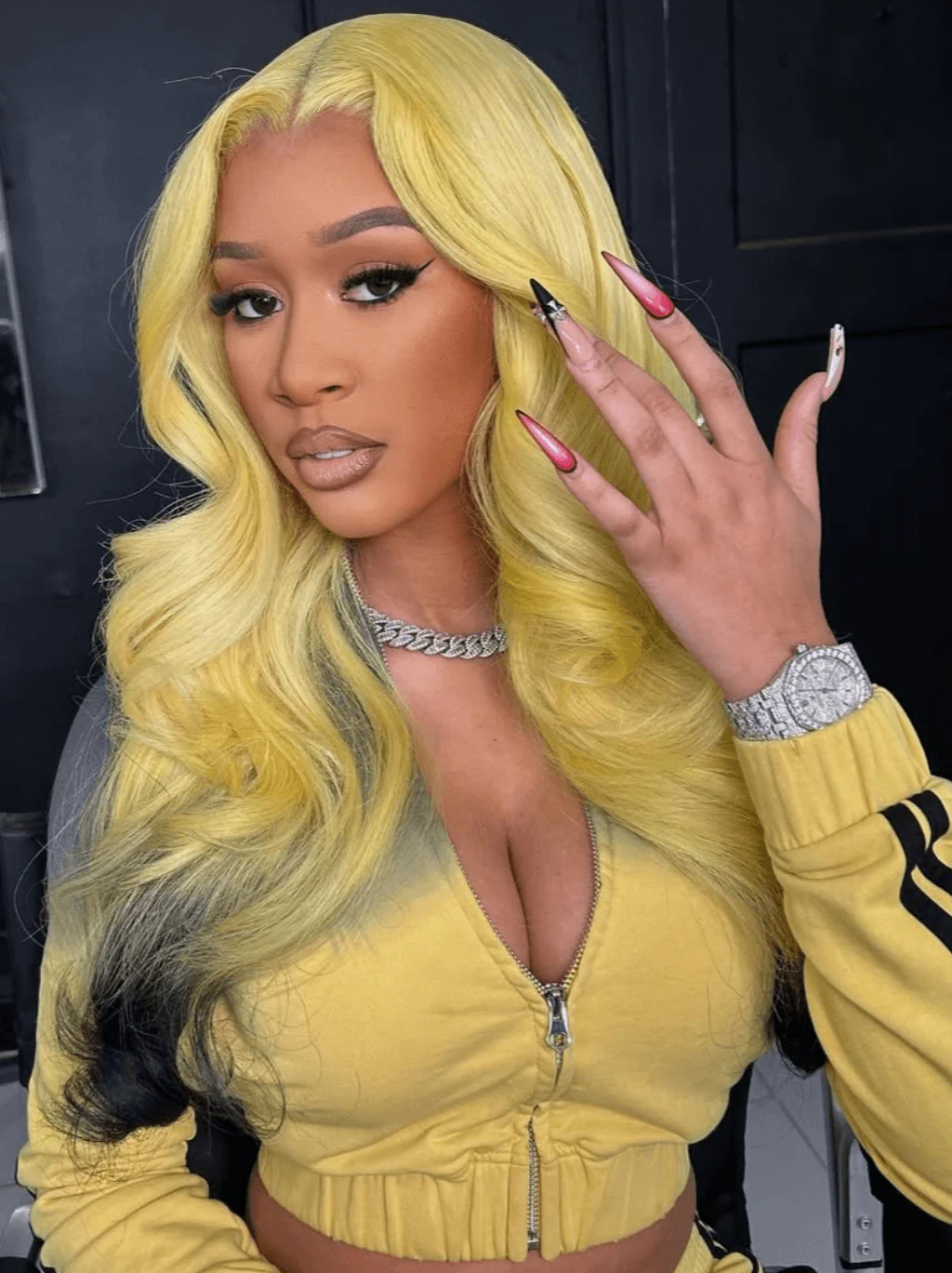Dorsanee Ombre Yellow Color Black Ends HD 13x4 Lace Front Virgin Human Hair Wig - Image 2