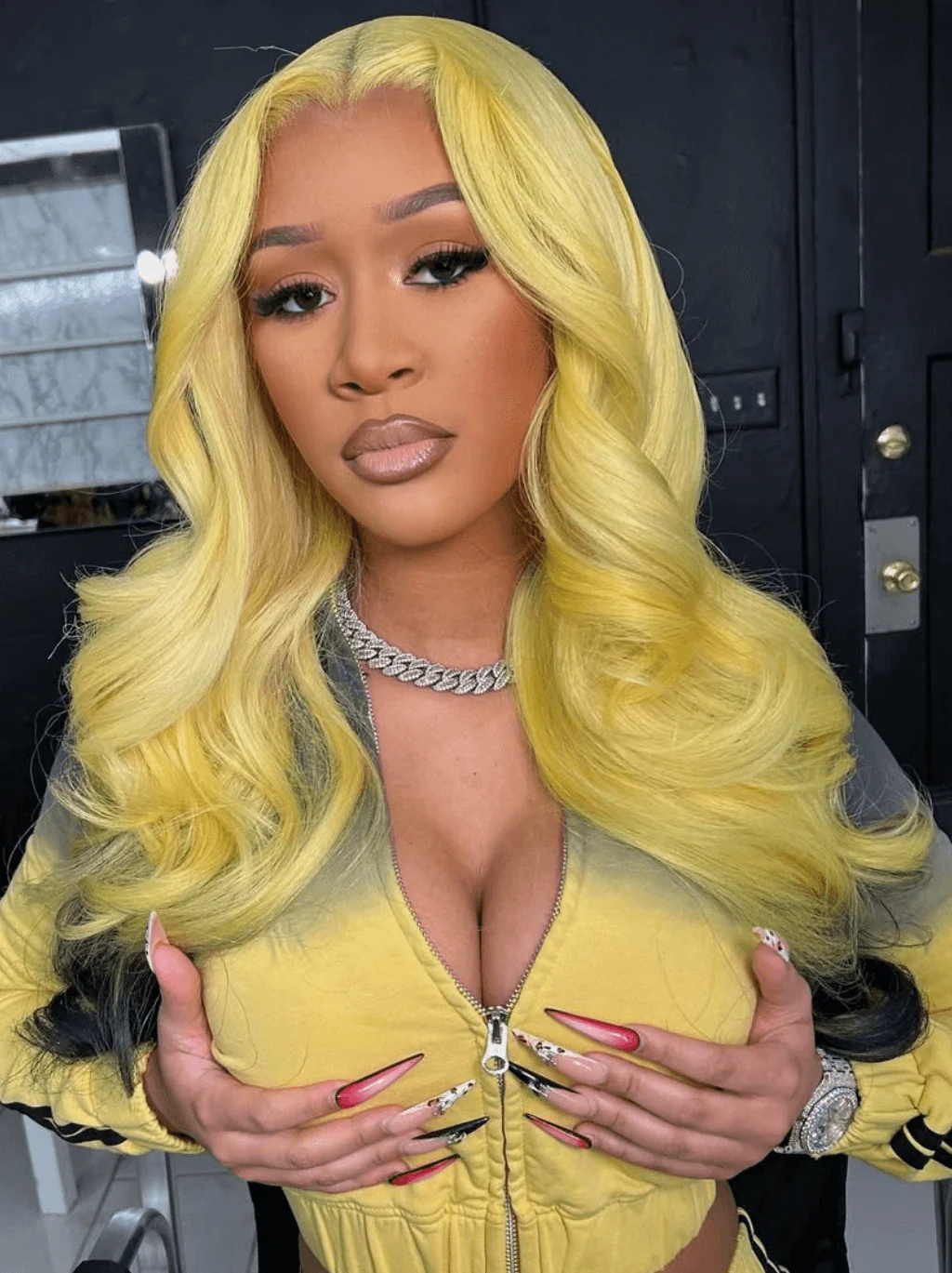 Dorsanee Ombre Yellow Color Black Ends HD 13x4 Lace Front Virgin Human Hair Wig - Image 3