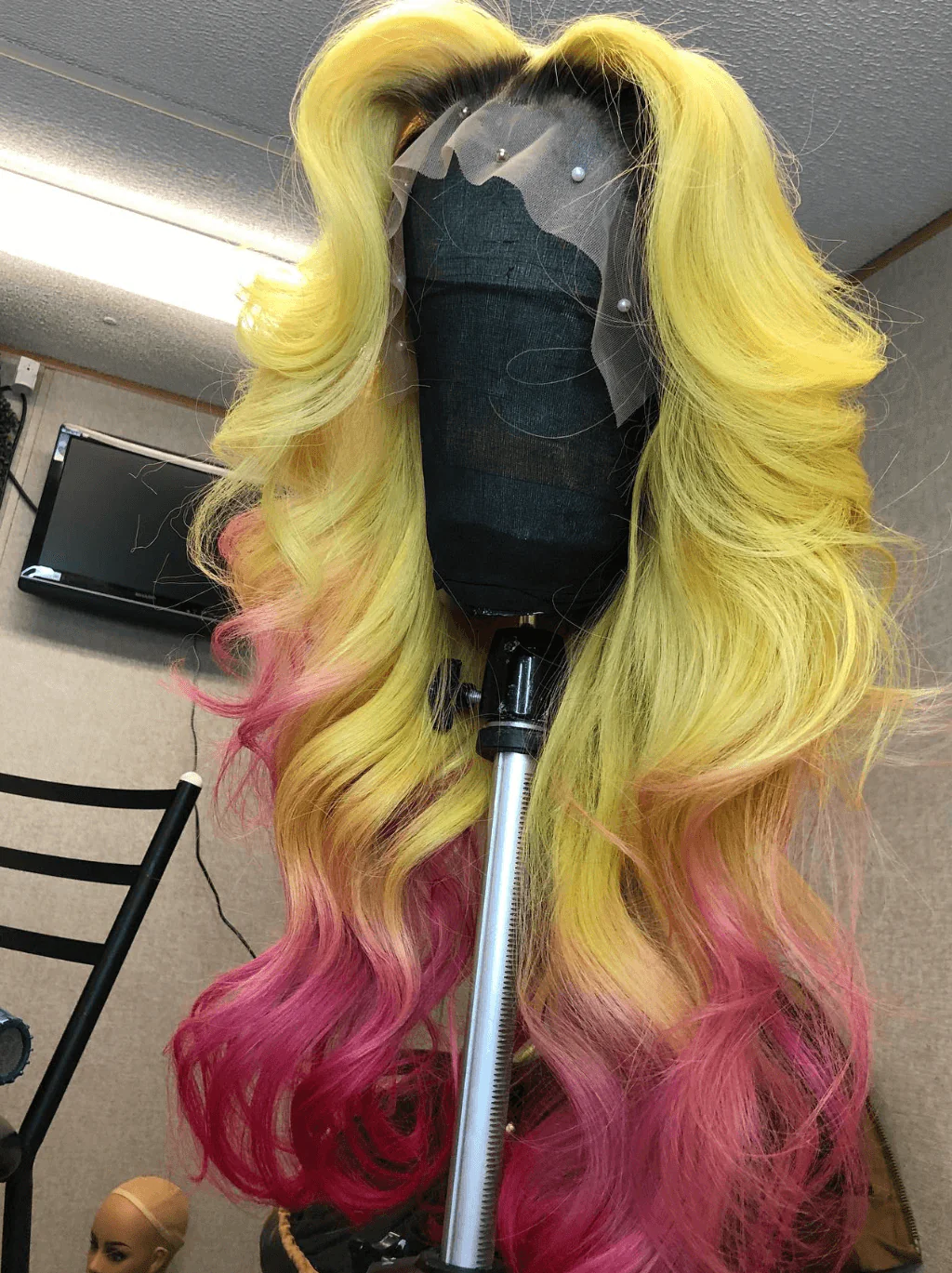 Dorsanee Ombre Yellow Pink Red Dark Roots 13x4 Lace Front Virgin Human Hair Wig - Image 2
