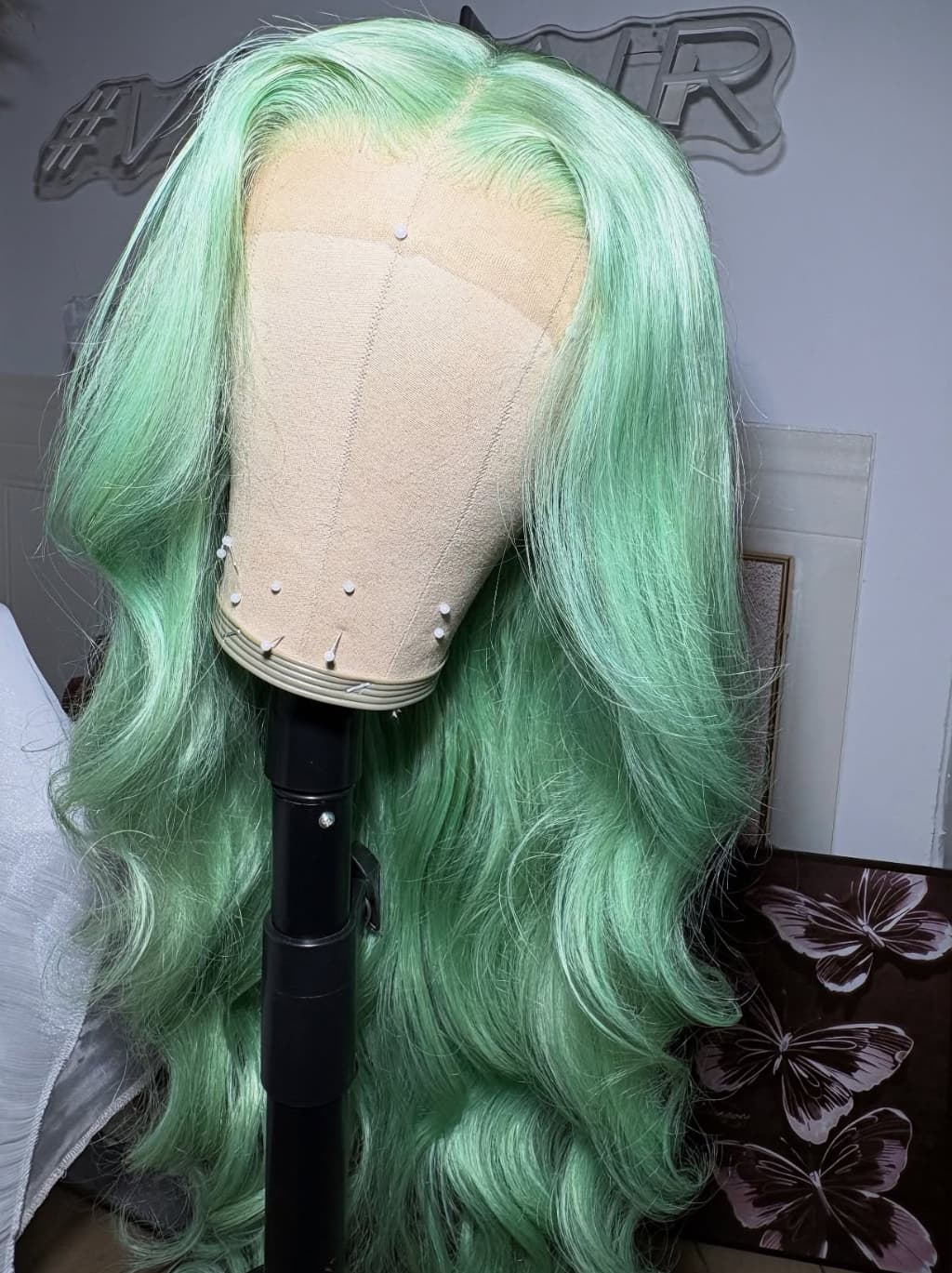 Dorsanee Pastel Ice Mint Green 13x4 Lace Front Human Hair Wigs 200 Density - Image 2