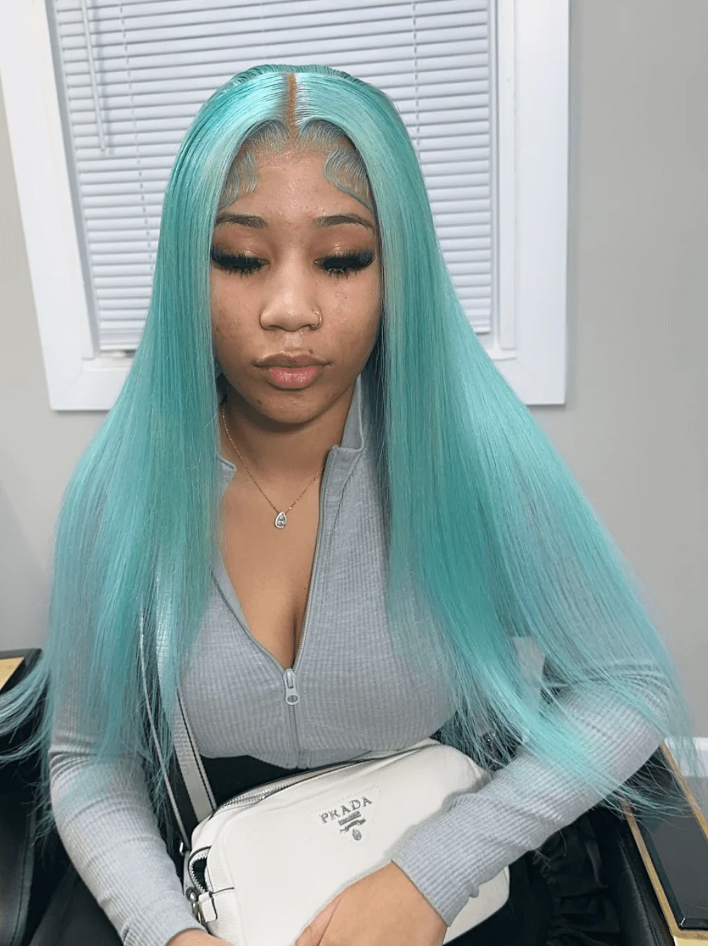 Dorsanee Pastel Light Blue Bone Straight Virgin Remy Human Hair Wigs - Image 2