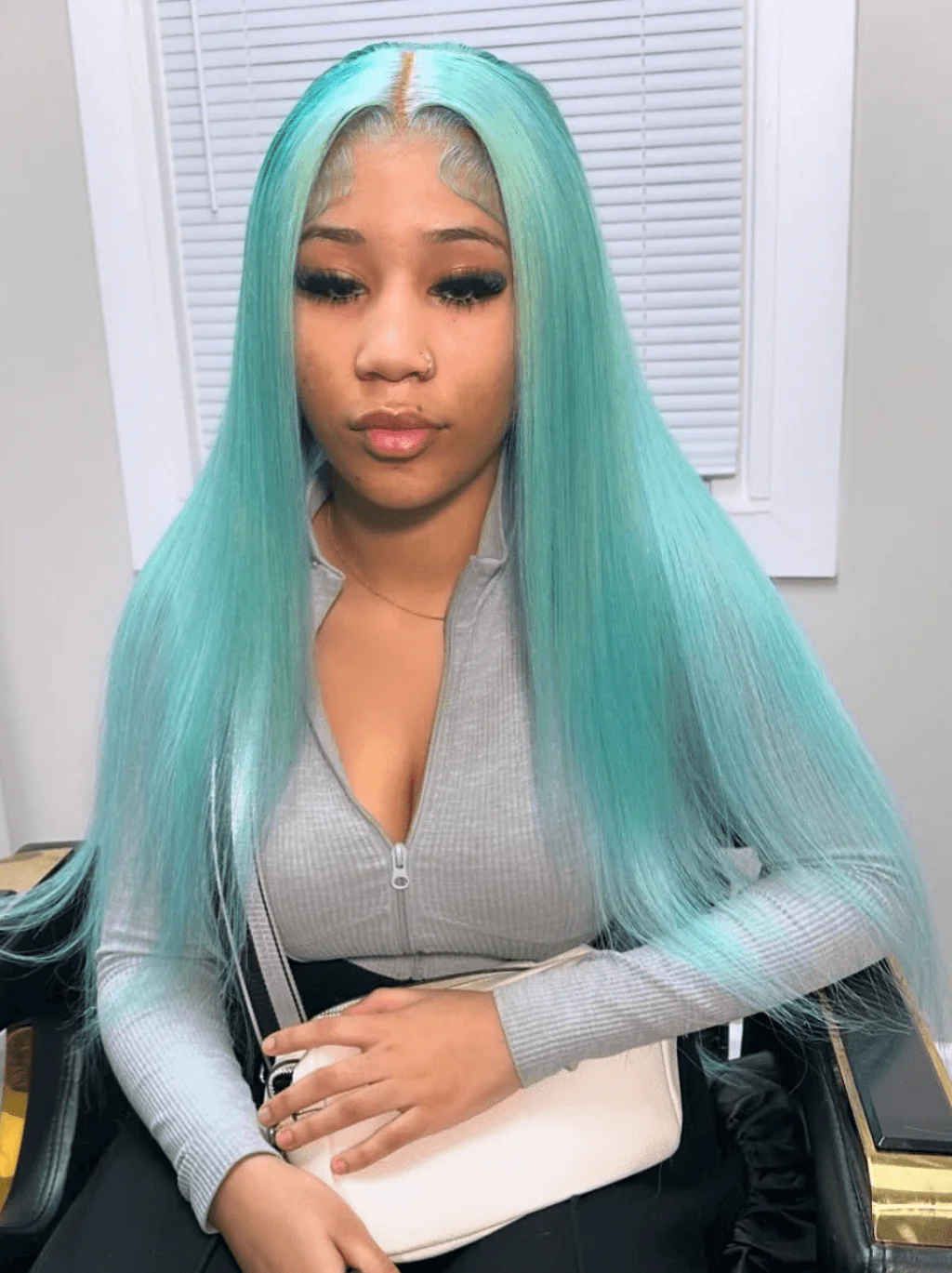 Dorsanee Pastel Light Blue Bone Straight Virgin Remy Human Hair Wigs - Image 3
