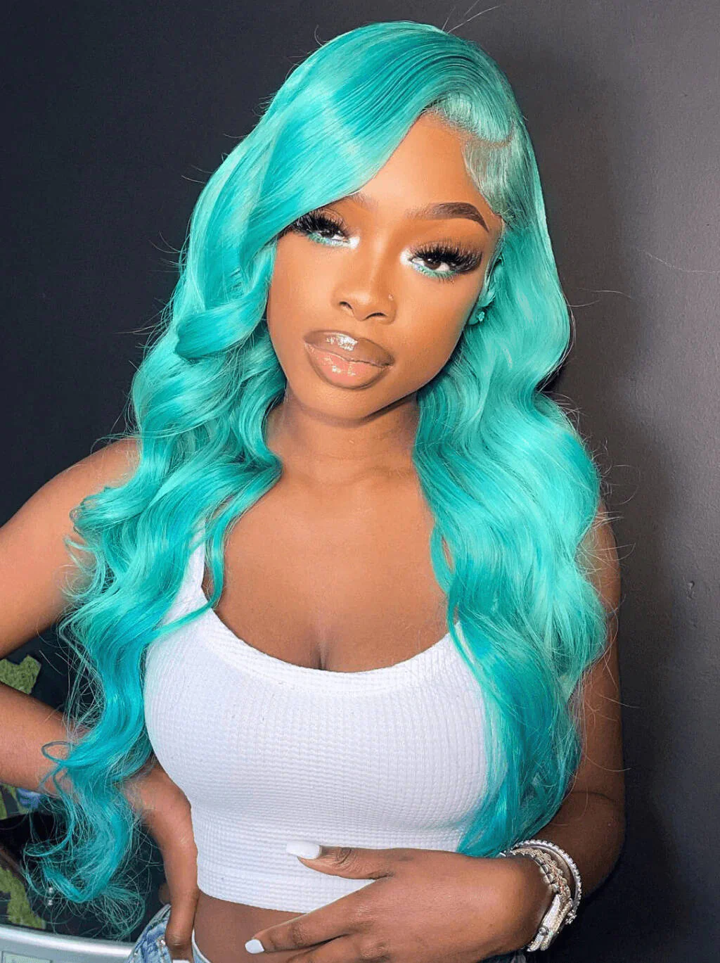 Dorsanee Pastel Light Green Straight Body Wave Lace Front Virgin Human Hair Wig - Image 3
