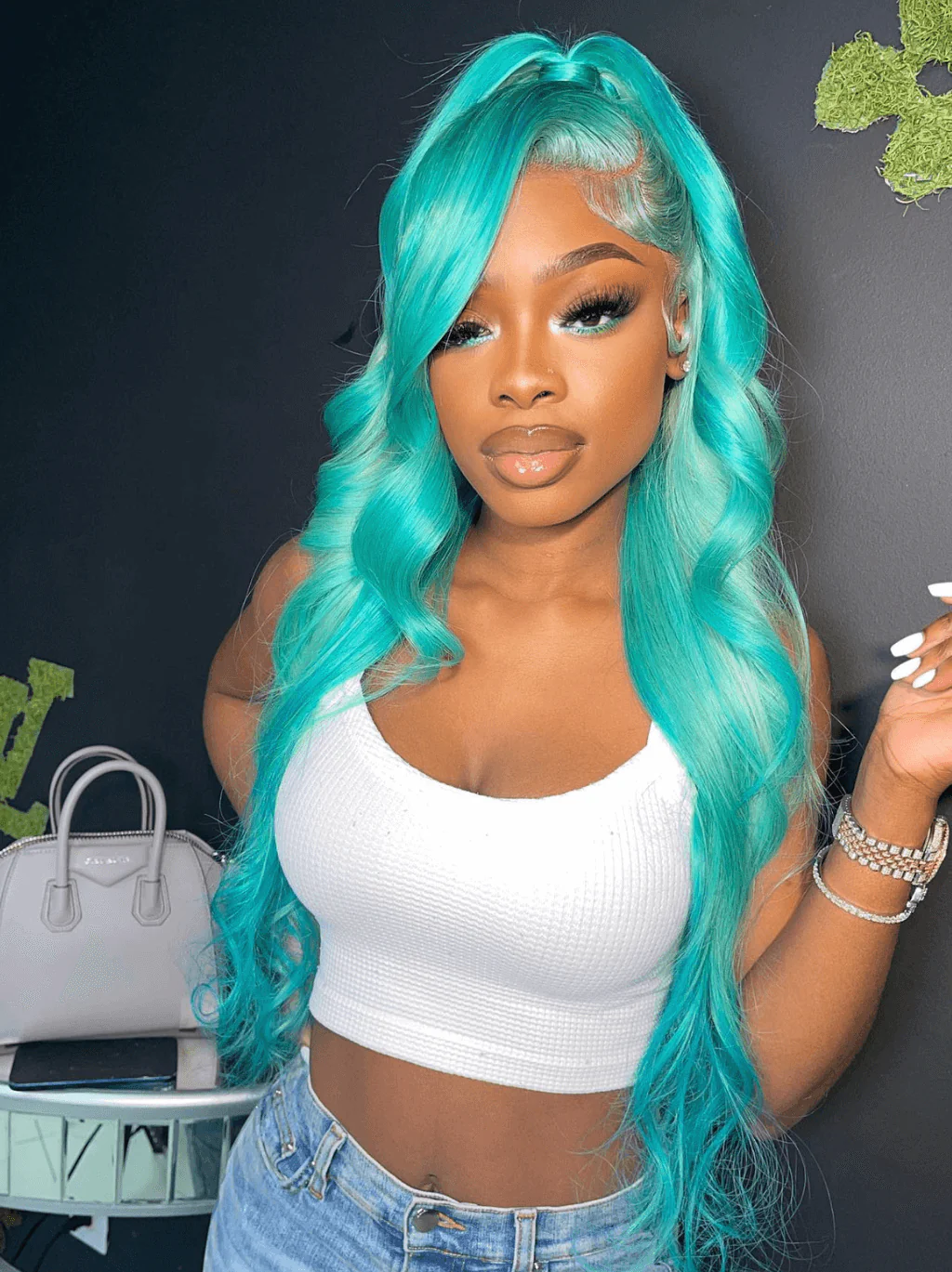 Dorsanee Pastel Light Green Straight Body Wave Lace Front Virgin Human Hair Wig - Image 4