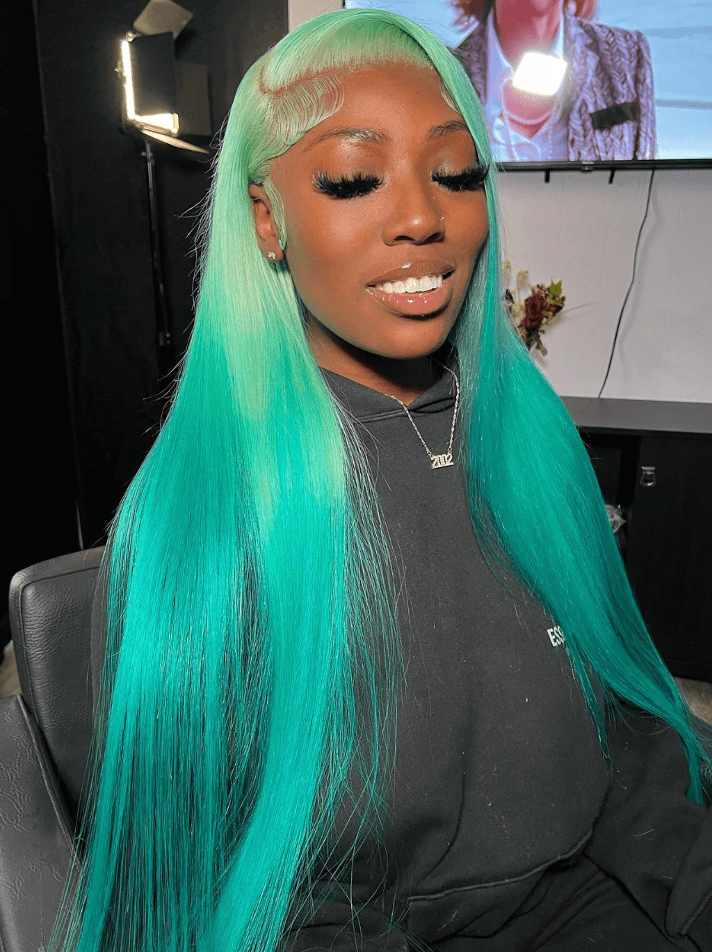 Dorsanee Pastel Lime Green Bone Straight HD Lace Front Human Hair Wig - Image 2