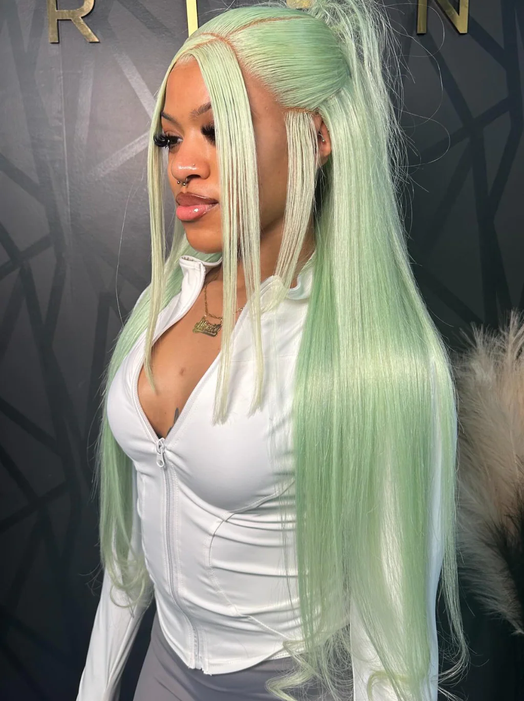 Dorsanee Pastel Mint Green Color 200 Density 13x4 Lace Front Human Hair Wigs - Image 2