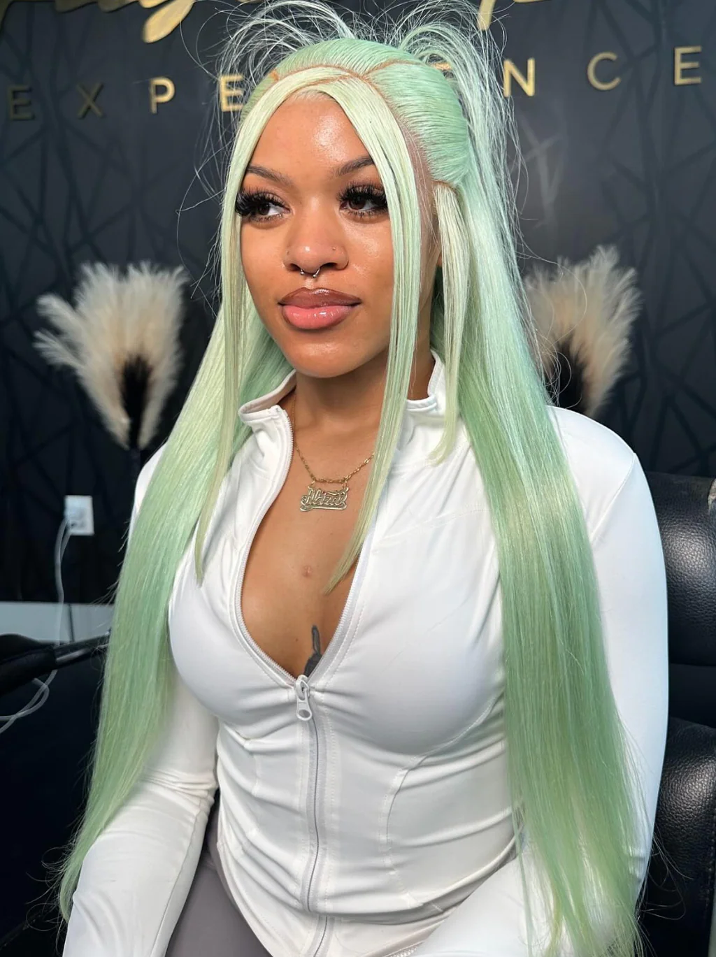 Dorsanee Pastel Mint Green Color 200 Density 13x4 Lace Front Human Hair Wigs - Image 4