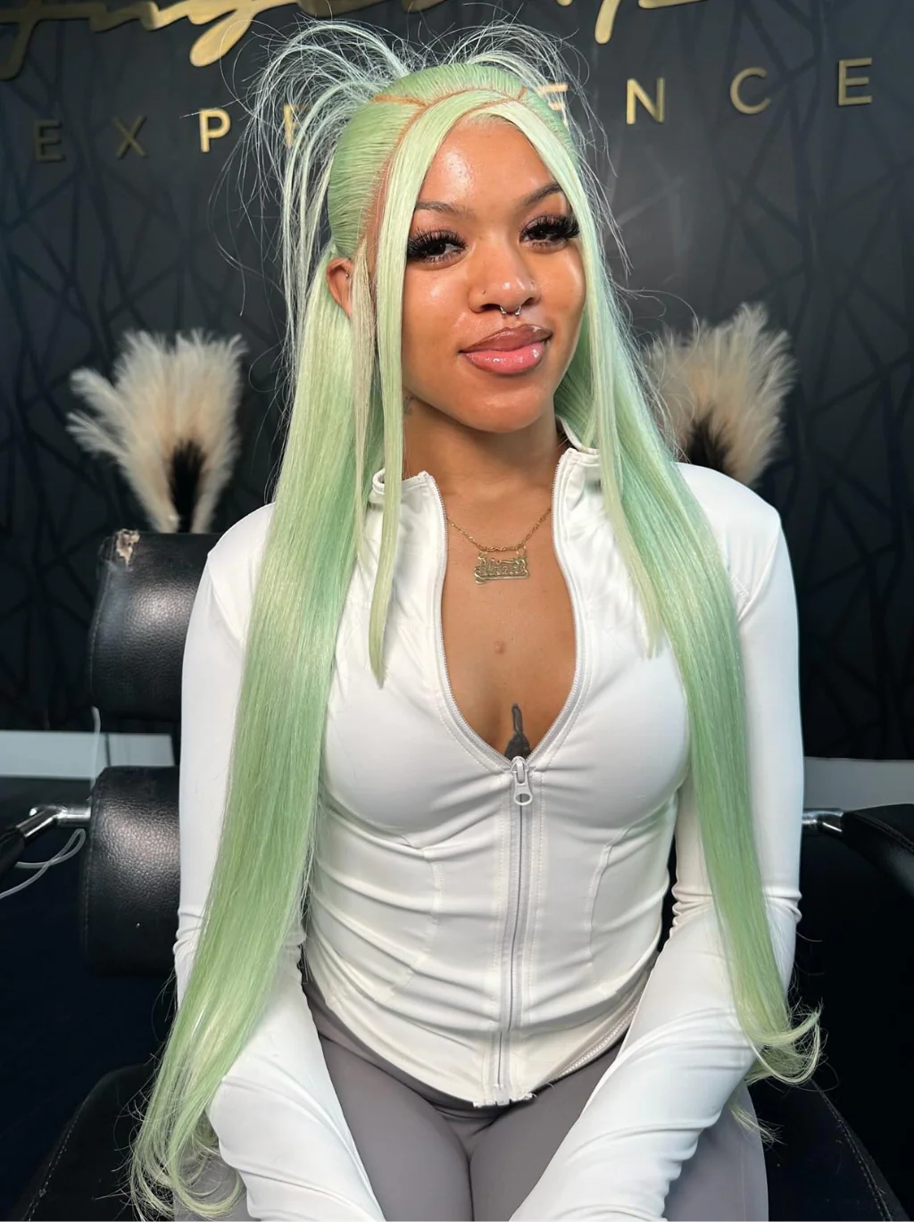 Dorsanee Pastel Mint Green Color 200 Density 13x4 Lace Front Human Hair Wigs - Image 5