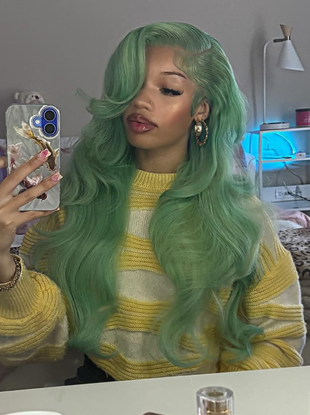 Dorsanee Pastel Teal Green 13x4 Lace Front Virgin Human Hair Wig - Image 2