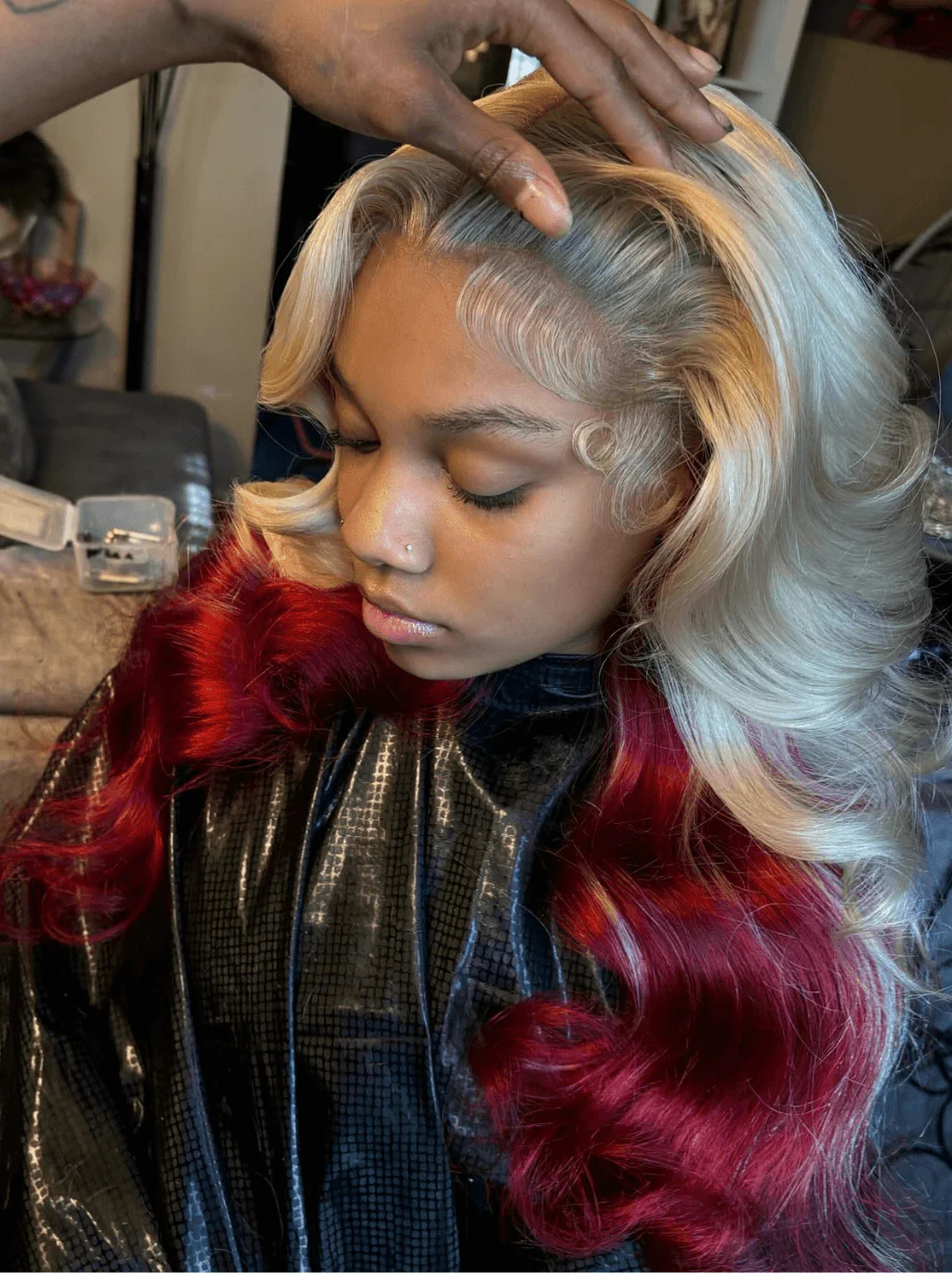 Dorsanee Peekaboo 613 Blonde Burgundy Red Body Wave Lace Front Human Hair Wigs - Image 5