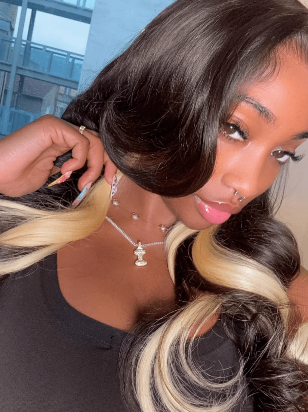 Dorsanee Peekaboo Black Blonde Straight Body Wave HD Lace Front Human Hair Wigs - Image 2