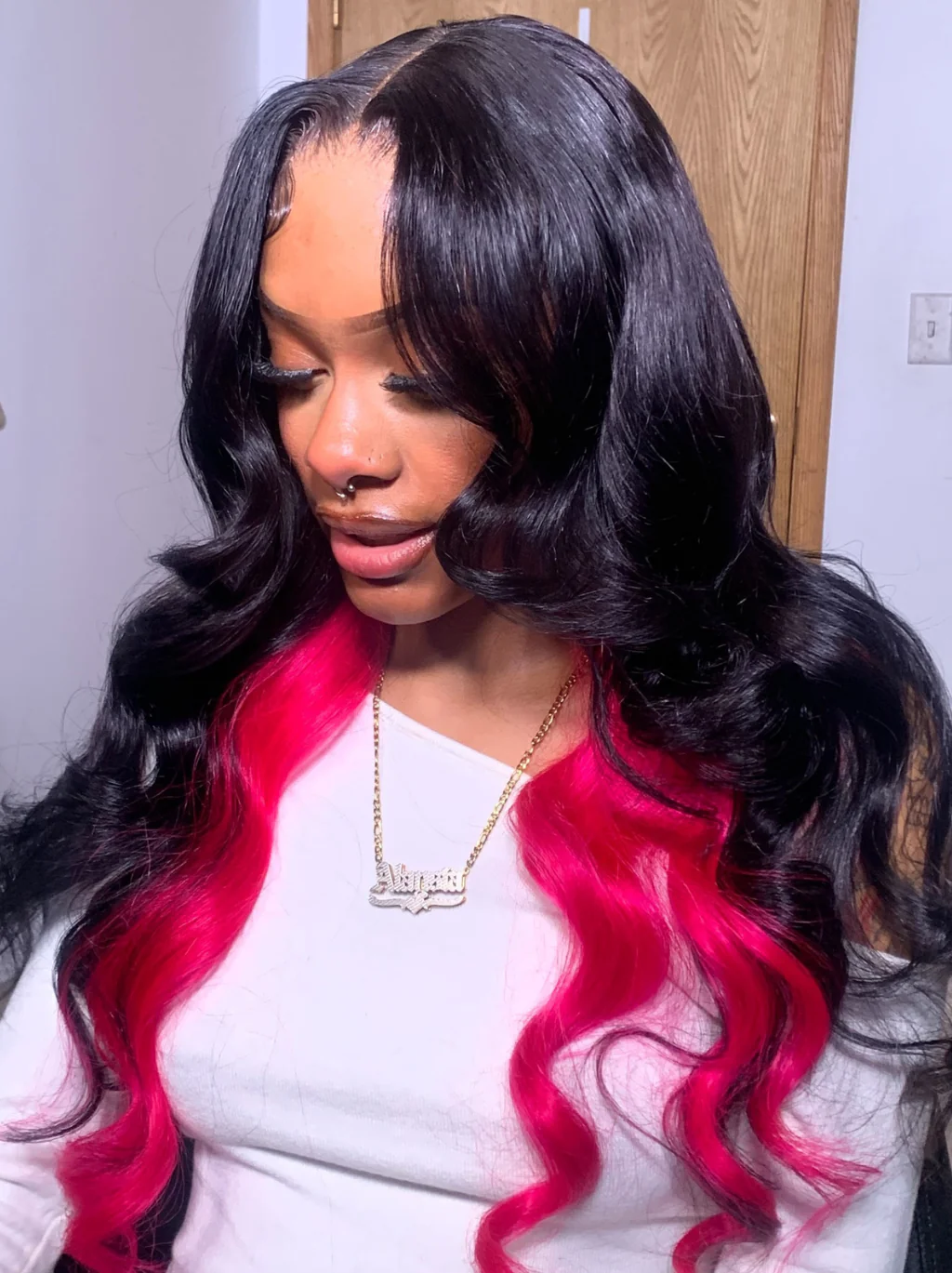 Dorsanee Peekaboo Black Red Two Tones 13x4 Lace Front Human Hair Wigs - Image 2
