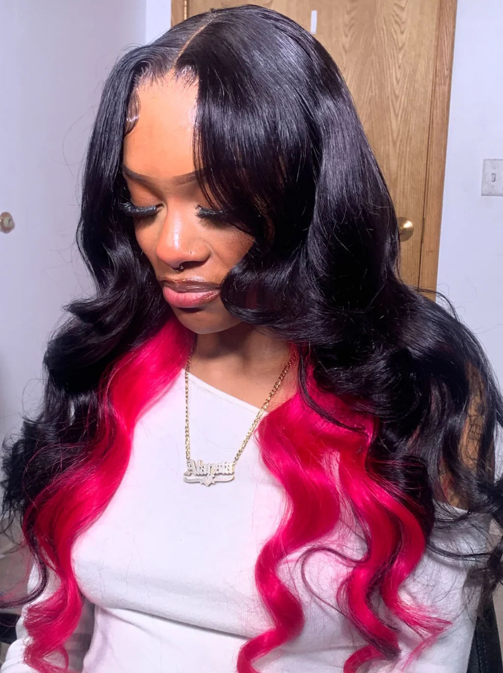 Dorsanee Peekaboo Black Red Two Tones 13x4 Lace Front Human Hair Wigs - Image 3