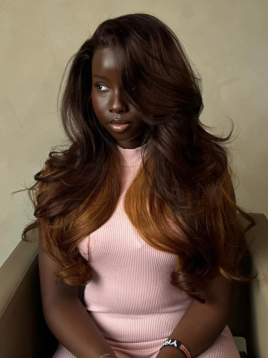 Dorsanee Peekaboo Dark Chocolate Brown Copper Auburn Ginger 13x4 Lace Front Virgin Human Hair Wig - Image 3