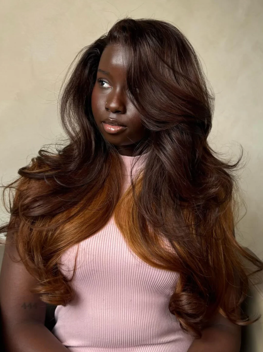 Dorsanee Peekaboo Dark Chocolate Brown Copper Auburn Ginger 13x4 Lace Front Virgin Human Hair Wig - Image 4