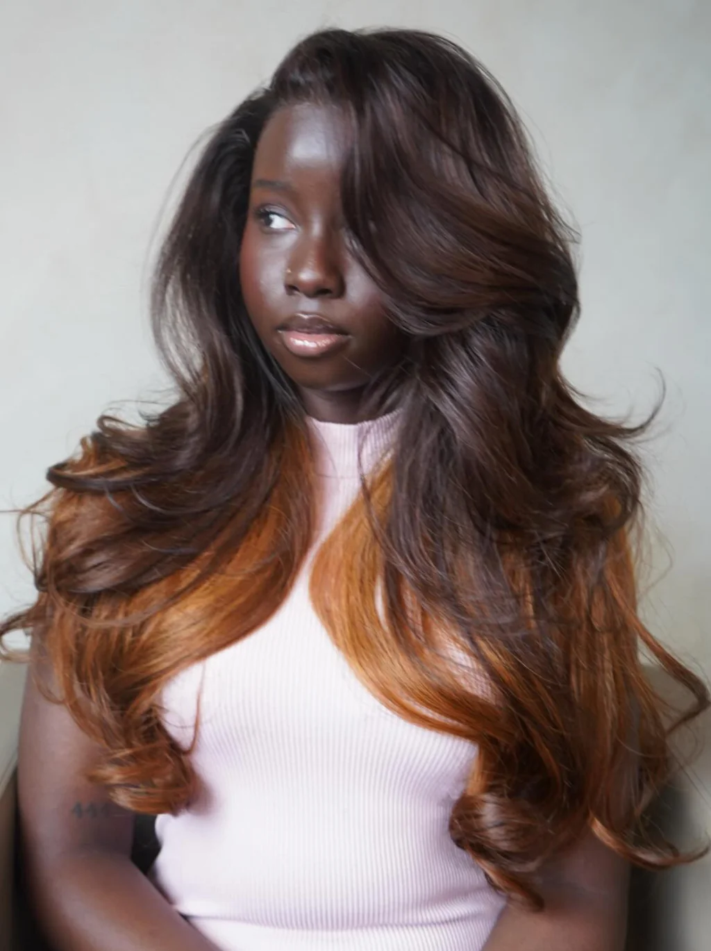 Dorsanee Peekaboo Dark Chocolate Brown Copper Auburn Ginger 13x4 Lace Front Virgin Human Hair Wig - Image 5
