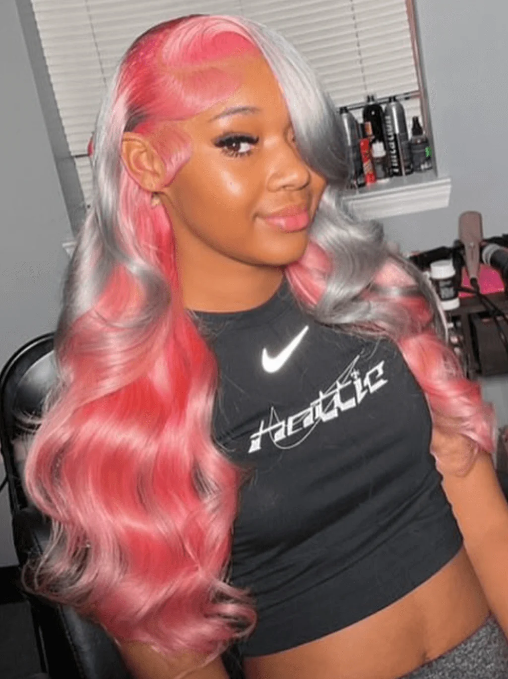 Dorsanee Peekaboo Gray Pink Two Tones Color 13x4 HD Lace Front Human Hair Wigs - Image 2