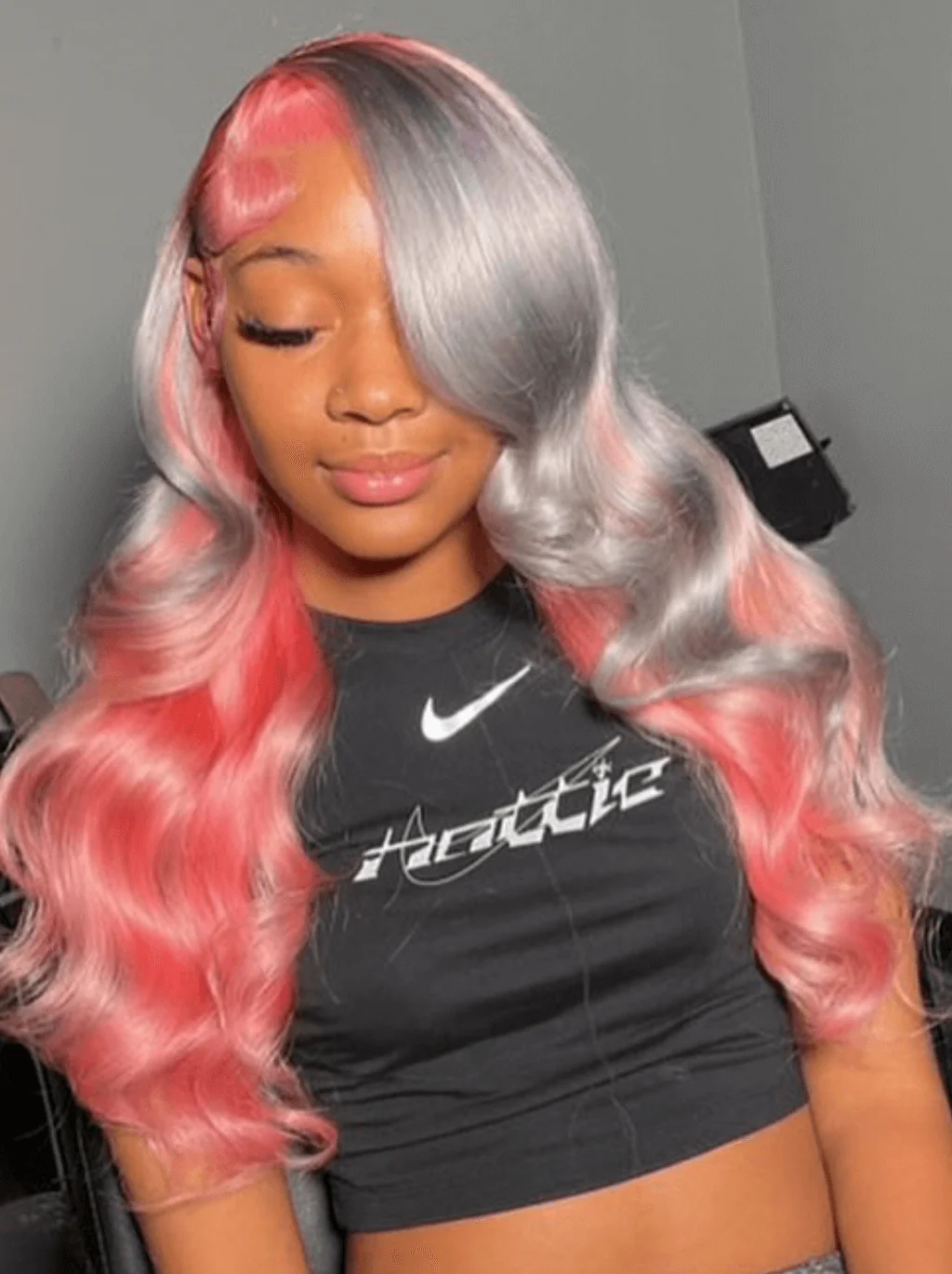Dorsanee Peekaboo Gray Pink Two Tones Color 13x4 HD Lace Front Human Hair Wigs - Image 3