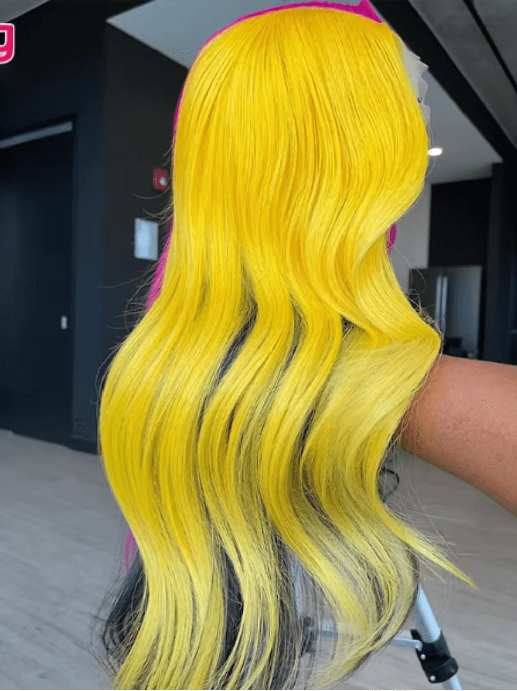 Dorsanee Peekaboo Half Yellow Half Hot Pink Black 13x4 Lace Front Human Hair Wigs - Image 3