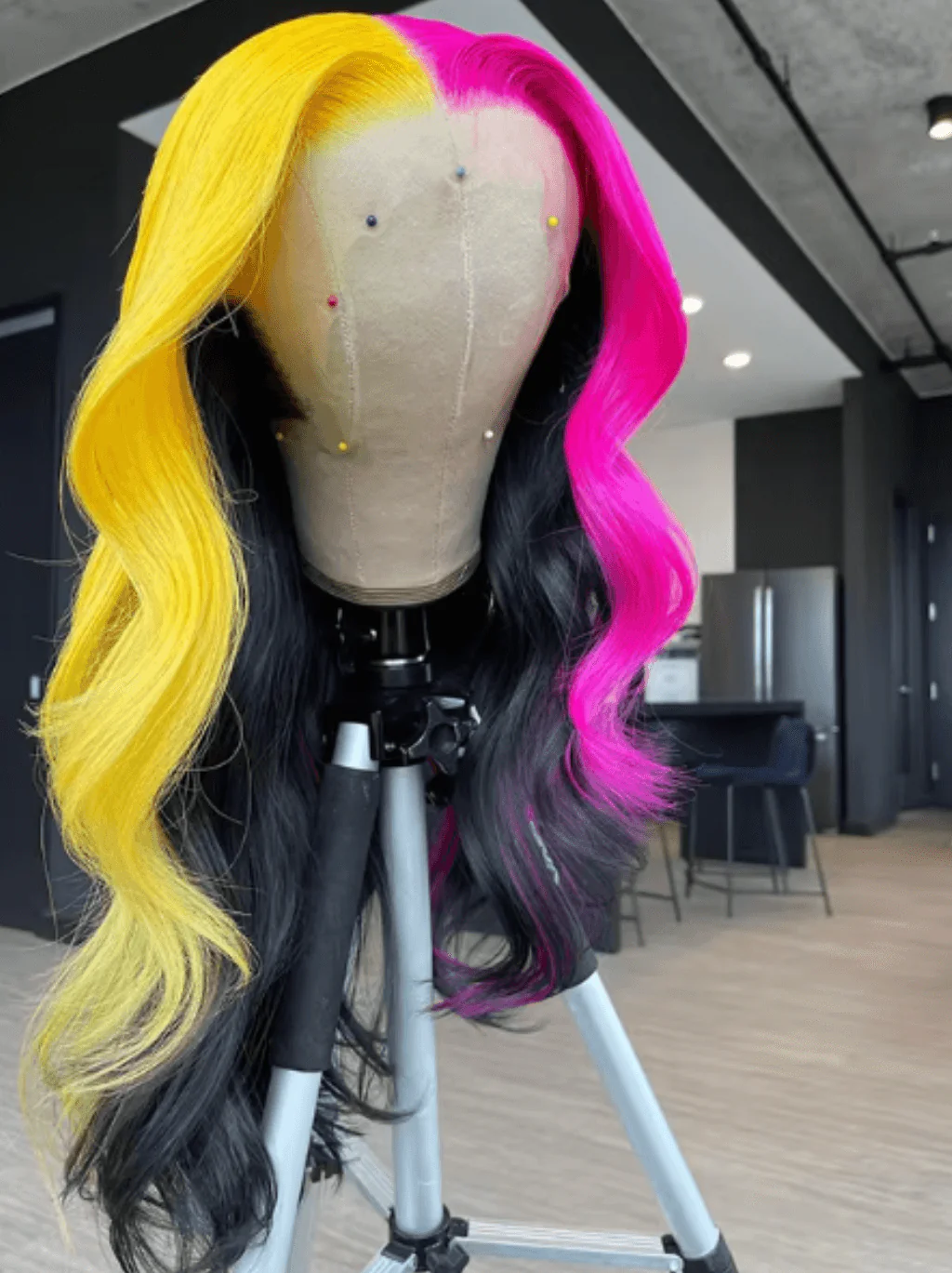 Dorsanee Peekaboo Half Yellow Half Hot Pink Black 13x4 Lace Front Human Hair Wigs - Image 4