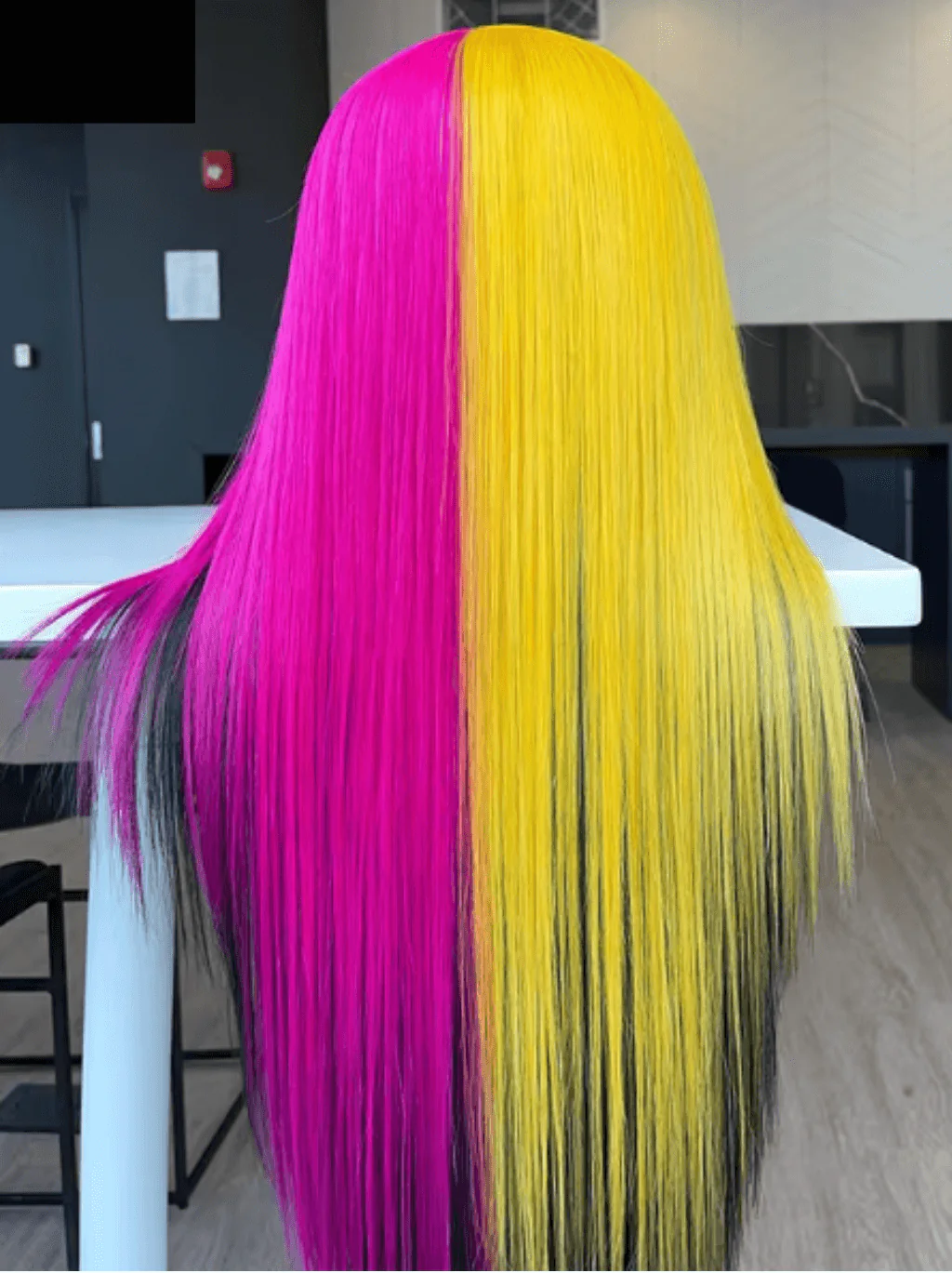 Dorsanee Peekaboo Half Yellow Half Hot Pink Black 13x4 Lace Front Human Hair Wigs - Image 5