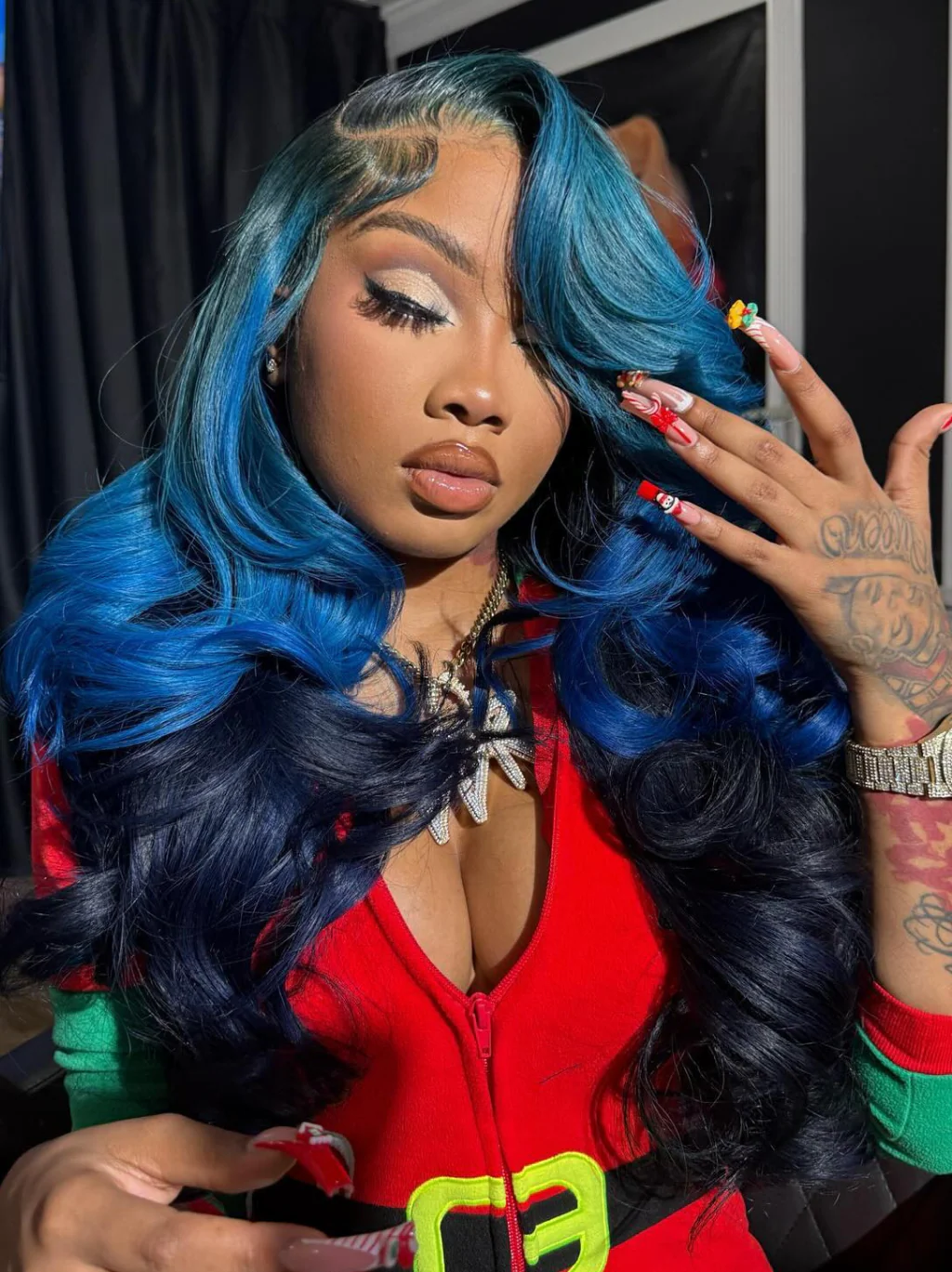Dorsanee Peekaboo Light Dark Deep Blue Human Hair Wig 13x4 Lace Front Human Hair Color Wigs - Image 3
