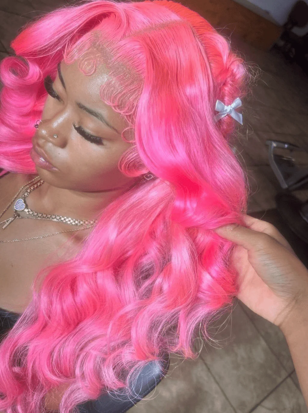 Dorsanee Pink Body Wave 13x4 Transparent HD Lace Front Human Hair Wigs - Image 4