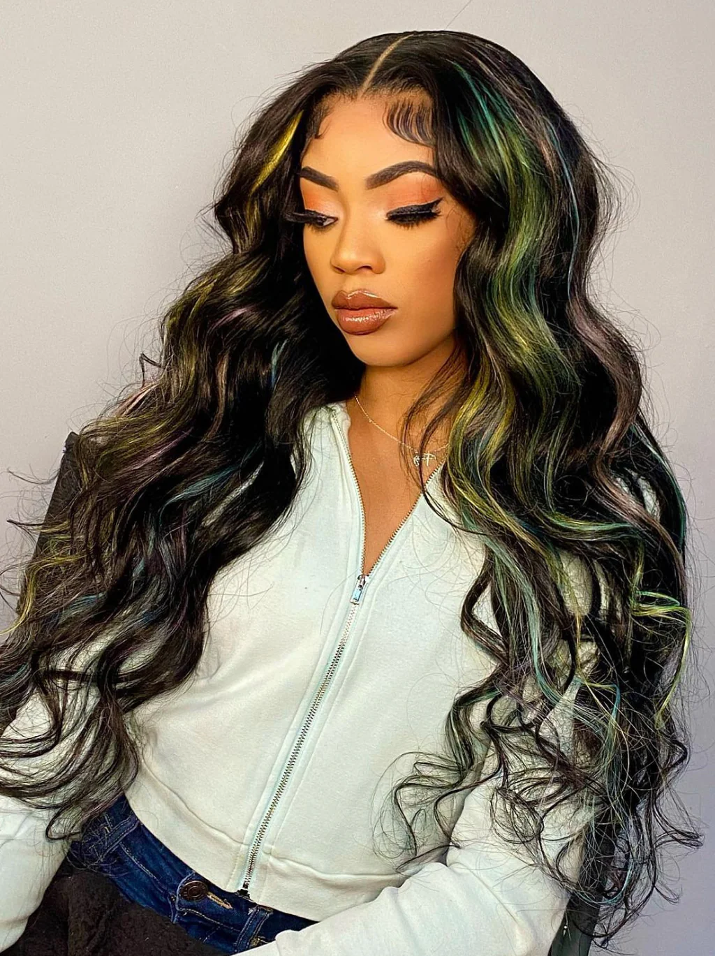 Dorsanee Rainbow Pink Green Yellow Blue Highlight Multi Color 13x4 Lace Front Human Hair Wigs - Image 3
