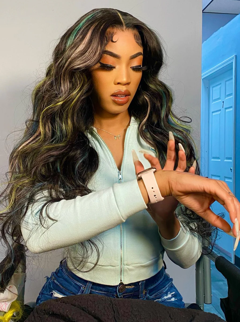 Dorsanee Rainbow Pink Green Yellow Blue Highlight Multi Color 13x4 Lace Front Human Hair Wigs - Image 4