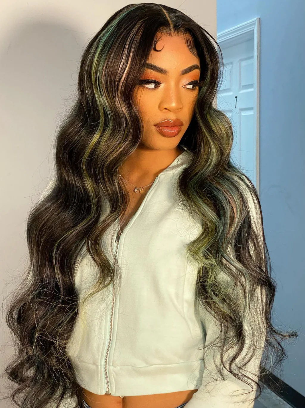 Dorsanee Rainbow Pink Green Yellow Blue Highlight Multi Color 13x4 Lace Front Human Hair Wigs - Image 5