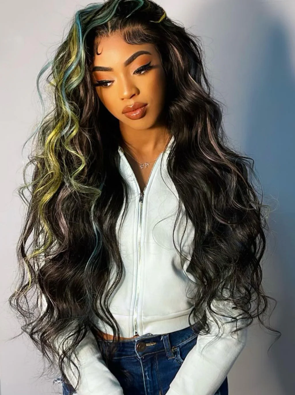 Dorsanee Rainbow Pink Green Yellow Blue Highlight Multi Color 13x4 Lace Front Human Hair Wigs - Image 6