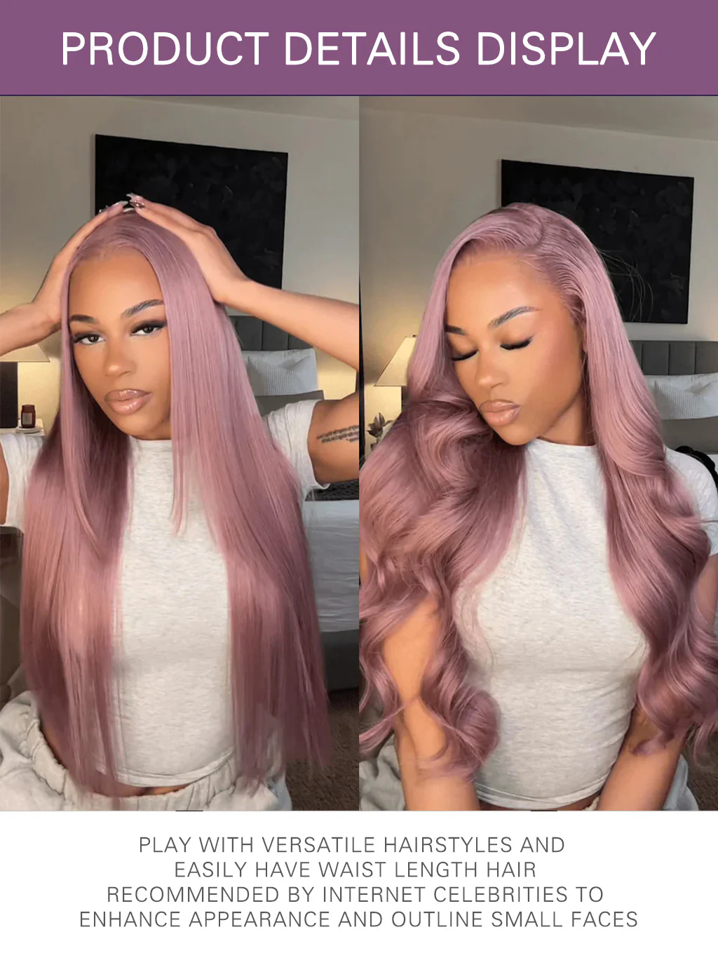 Dorsanee Pink Purple Lavender Color 13x4 Lace Front Wigs Human Hair - Image 3