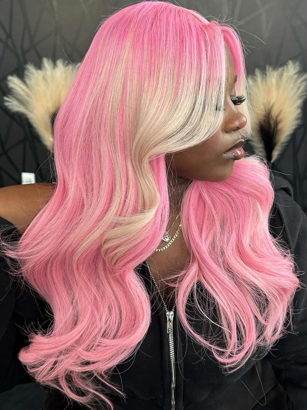 Dorsanee Pink Wig With Blonde Streaks 200 Density 13x4 Lace Front Human Hair Wigs - Image 2