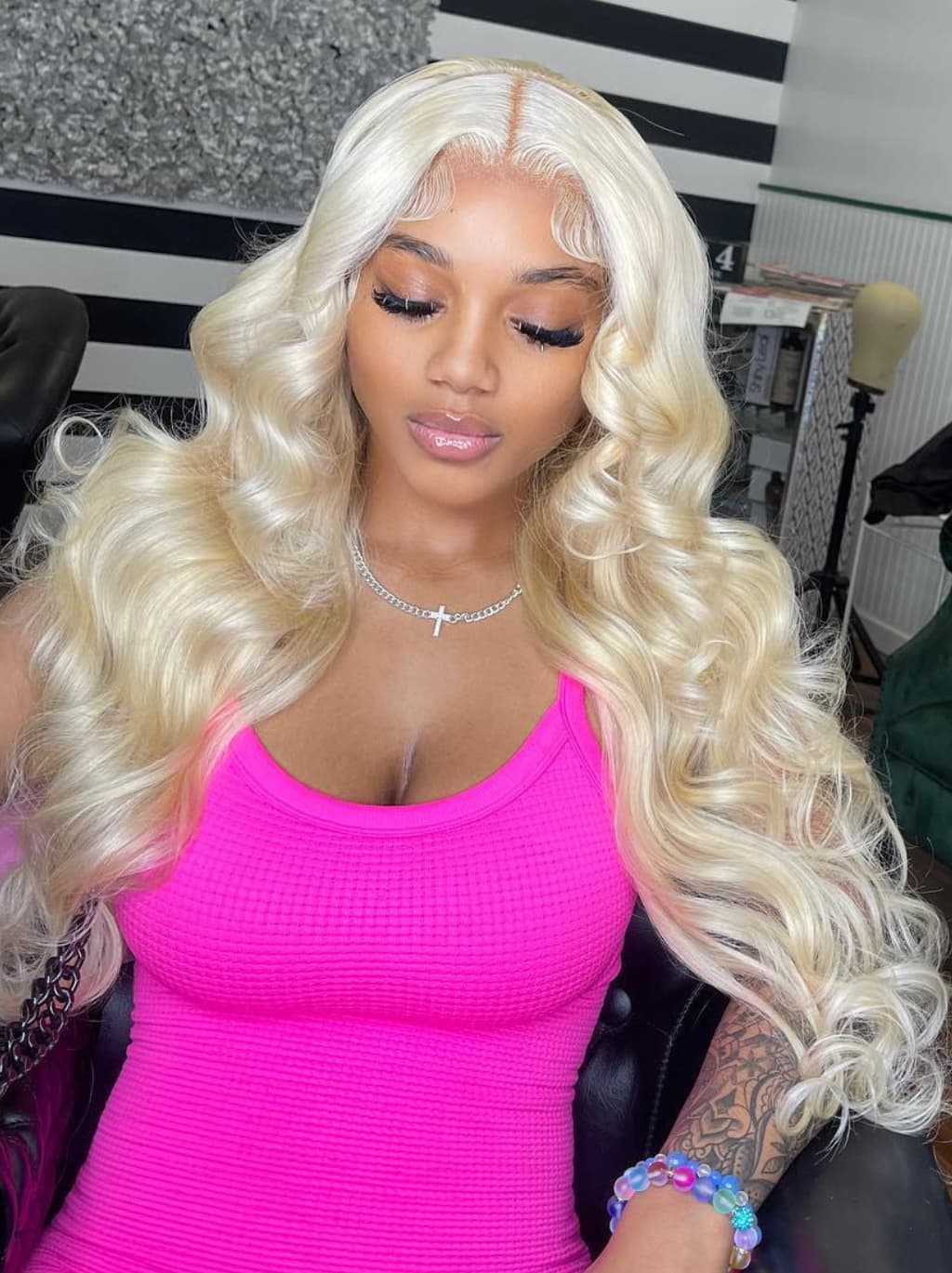 Dorsanee Platinum 613 Blonde 13x4 Lace Front Virgin Human Hair Wigs - Image 4