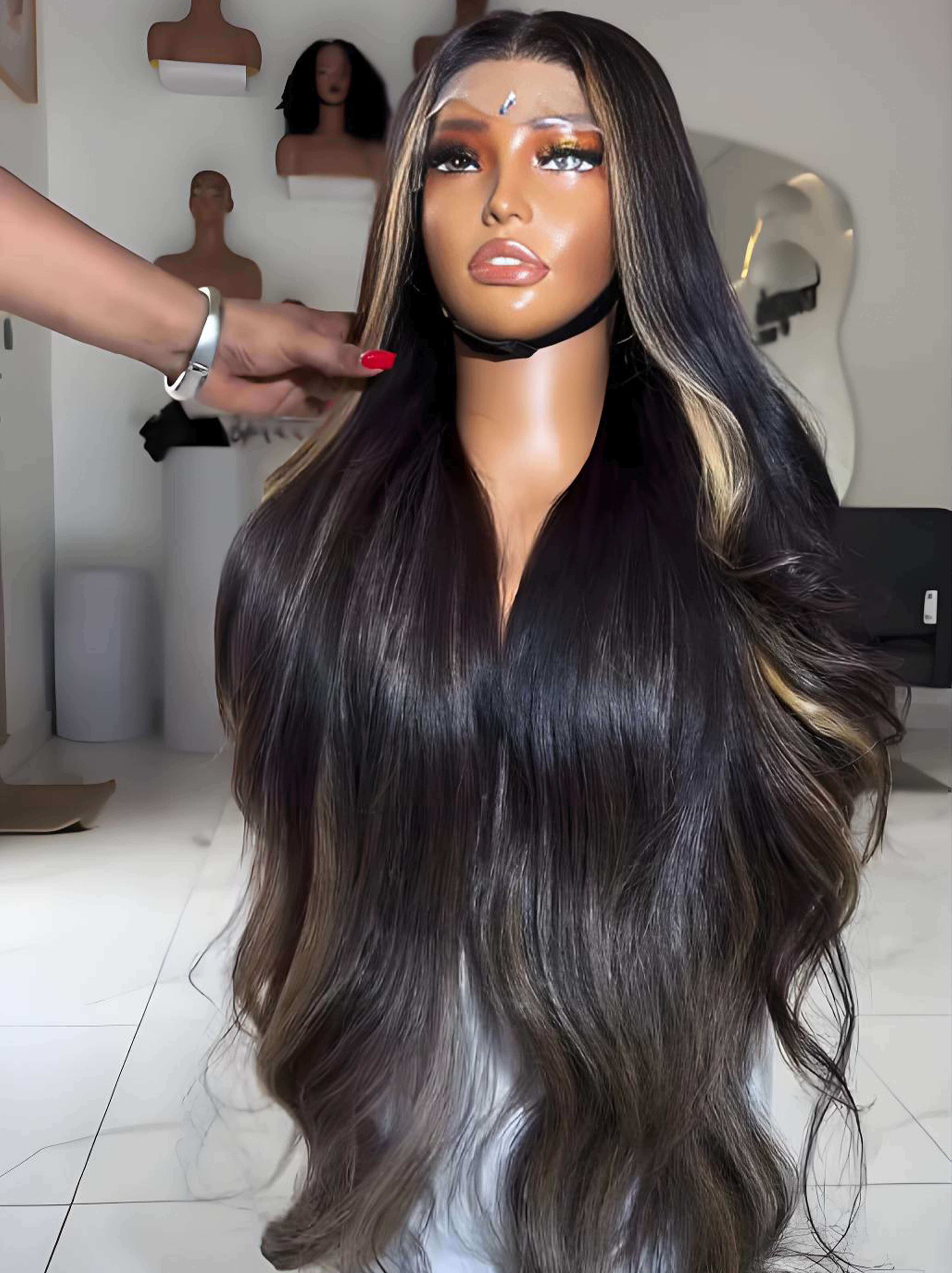 Dorsanee Platinum Honey Blonde Brown Highlights 13x4 Lace Front Human Hair Wigs - Image 2