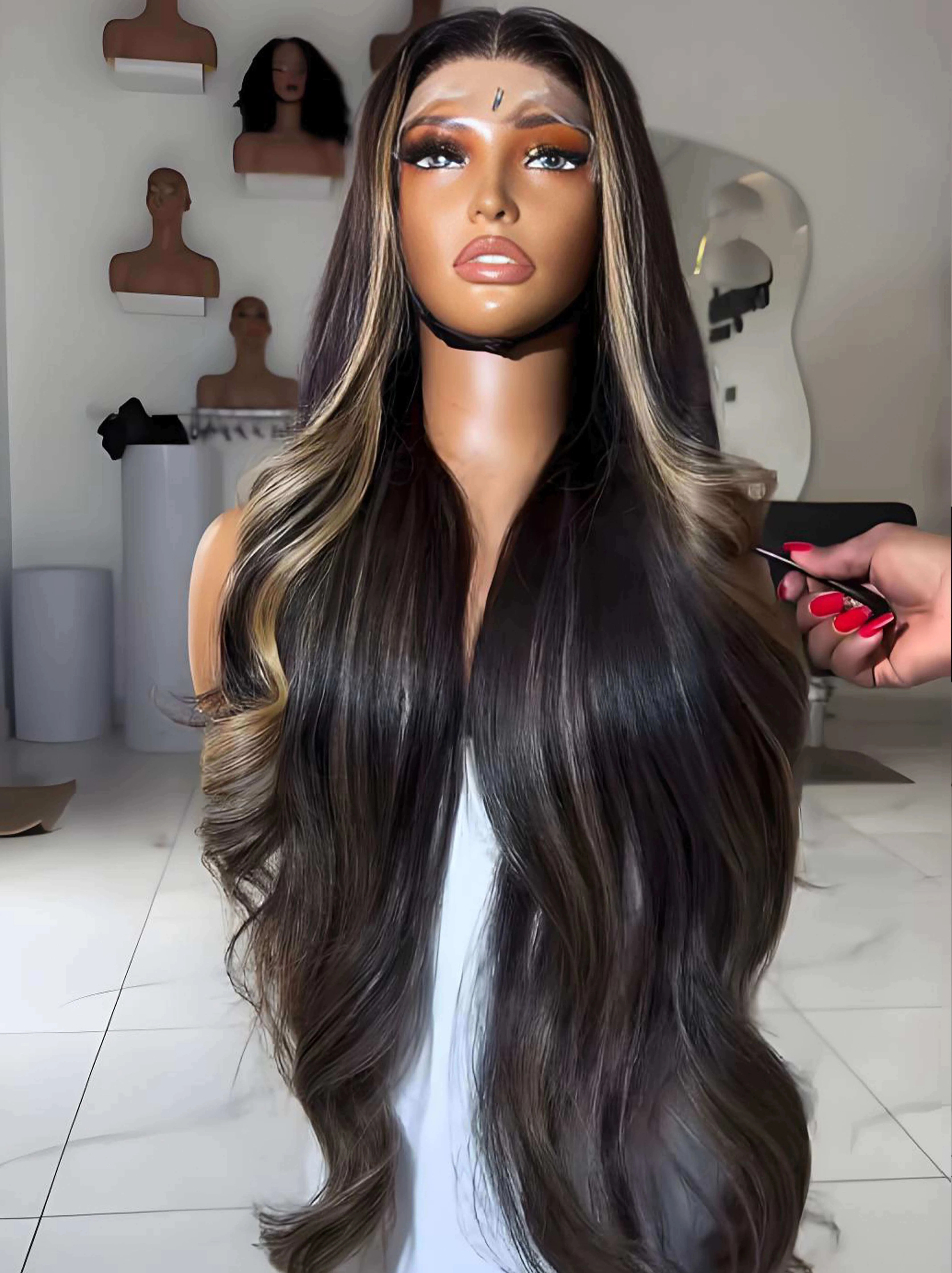 Dorsanee Platinum Honey Blonde Brown Highlights 13x4 Lace Front Human Hair Wigs - Image 4
