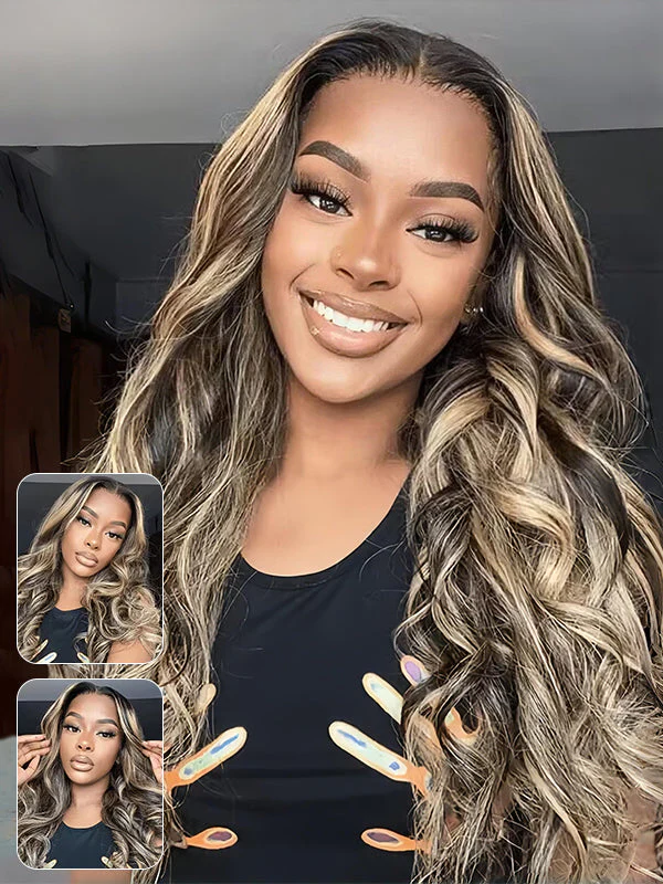 Dorsanee Pre Cut Balayage Light Brown Highlight Wear Go Glueless 9x6 Lace Closure Human Hair Wigs - Image 3